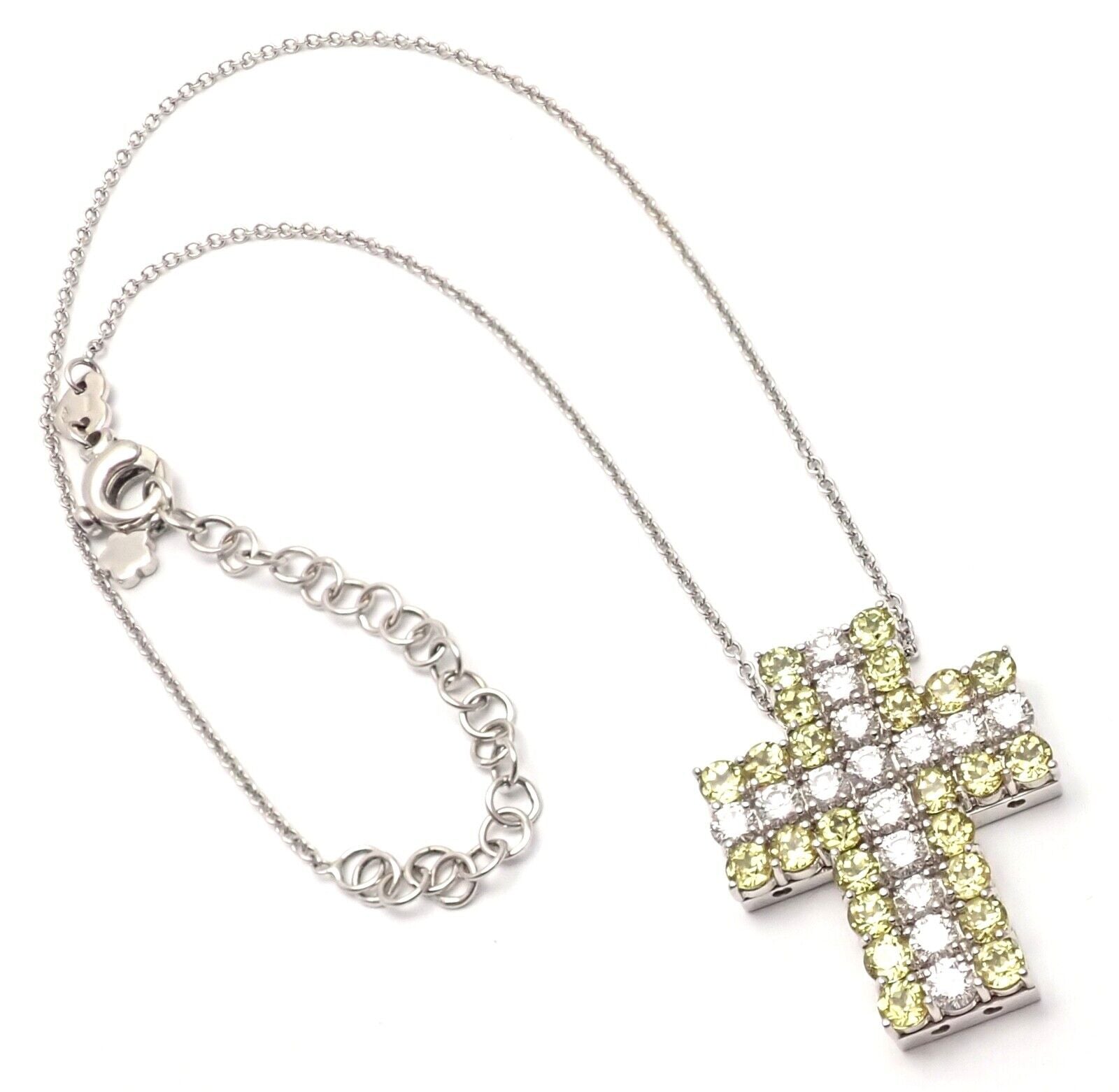 Authentic Pasquale Bruni 18k White Gold Diamond Peridot Cross Pendant Necklace - Elegant Religious Jewelry for Women, Perfect for Weddings, Baptisms & Special Occasions