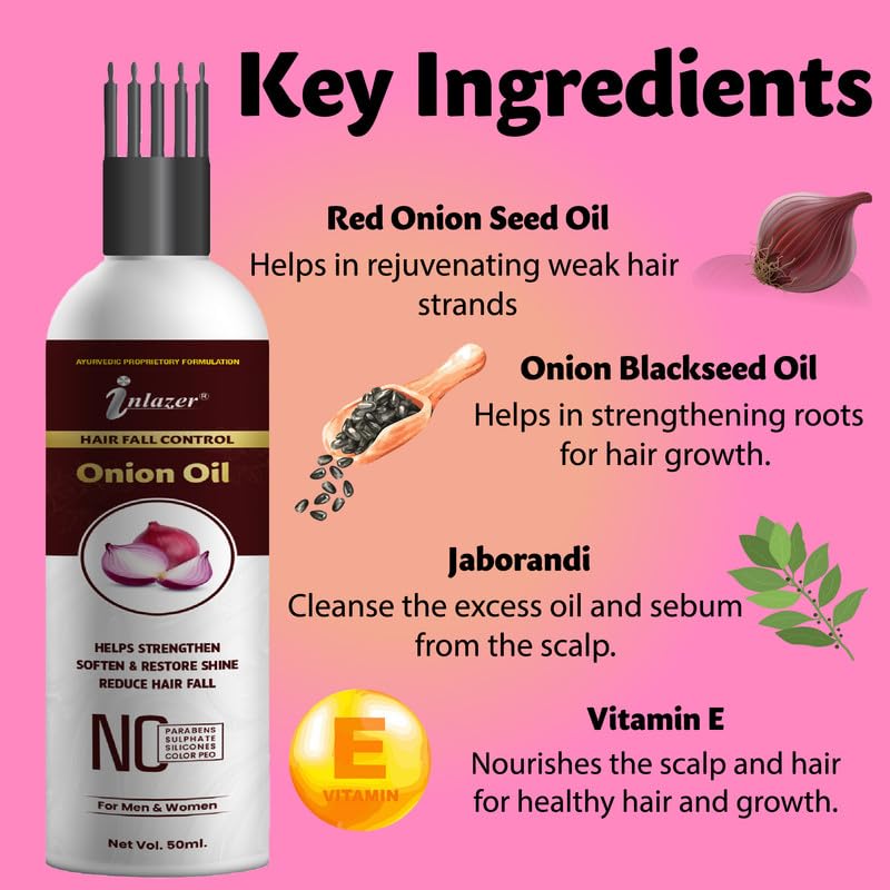 Onion Hair Oil with Comb Applicator for Hair Growth - Nourishing & Conditioning Treatment | Anti-Hair Fall & Anti-Dandruff Solution for Men & Women | Promotes Thicker, Healthier Hair | Perfect for Daily Scalp Massage & Hair Care Routine