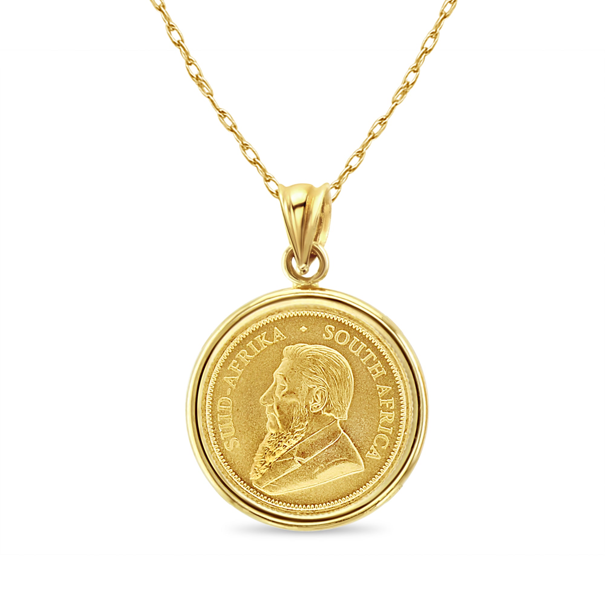 1/10 oz South African Krugerrand Gold Coin Necklace - Elegant Jewelry for Women & Men - Perfect for Gifts, Parties & Everyday Wear