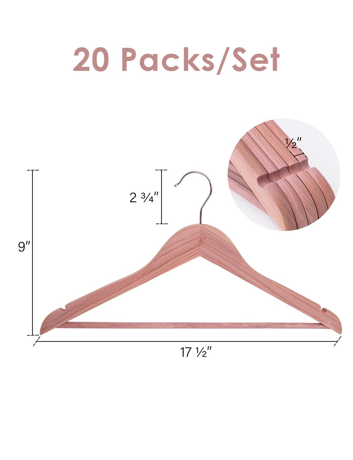 Premium Cedar Wood Clothes Hangers - 20 Pack Natural Wooden Hangers for Shirts, Jackets, Pants, Suits & Sweaters | Durable Wardrobe Organizer for Closet, Laundry Room & Travel