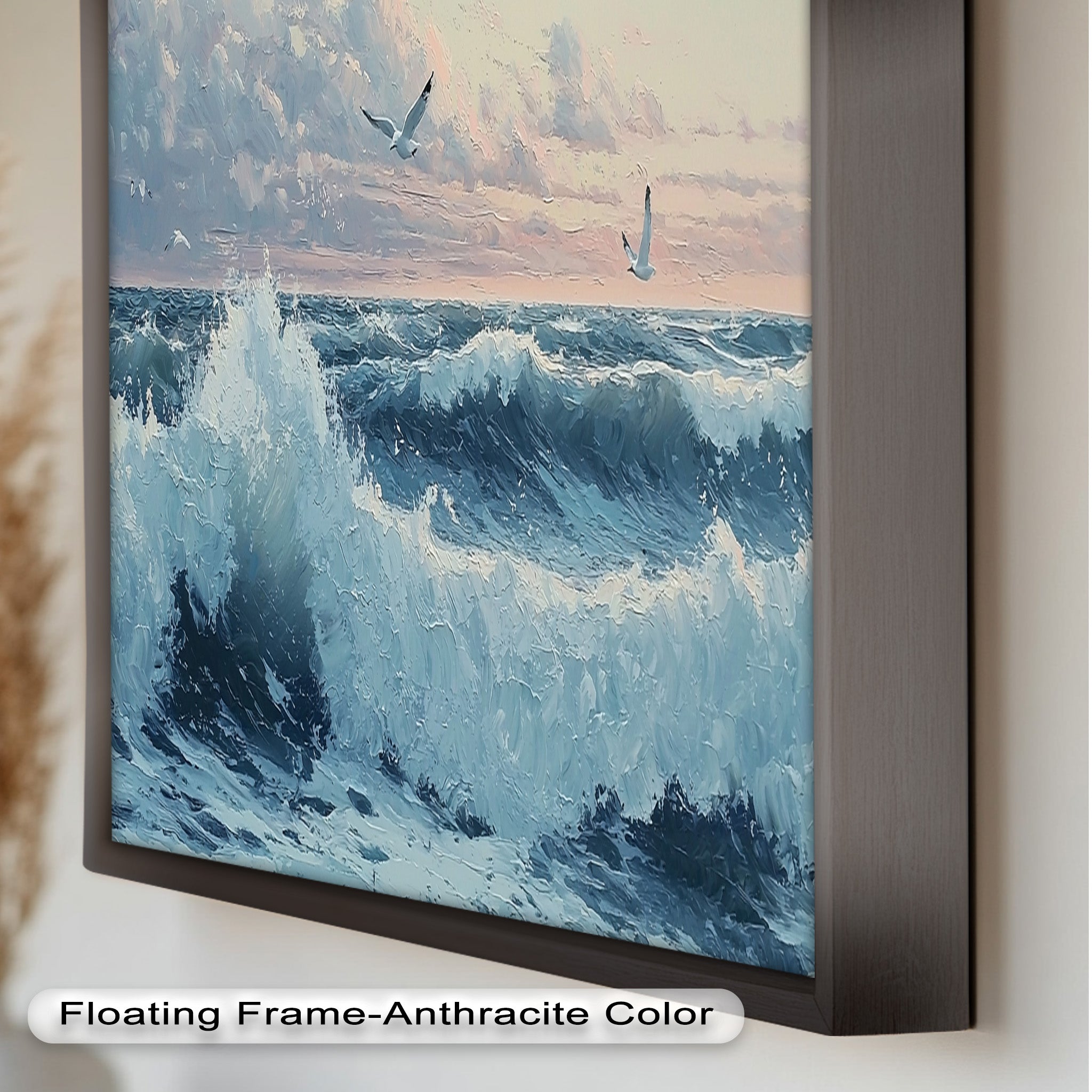 Coastal Wave Art - Seagulls Seascape Oil Painting on Canvas - Handmade Beach Wall Decor for Living Room, Bedroom & Office