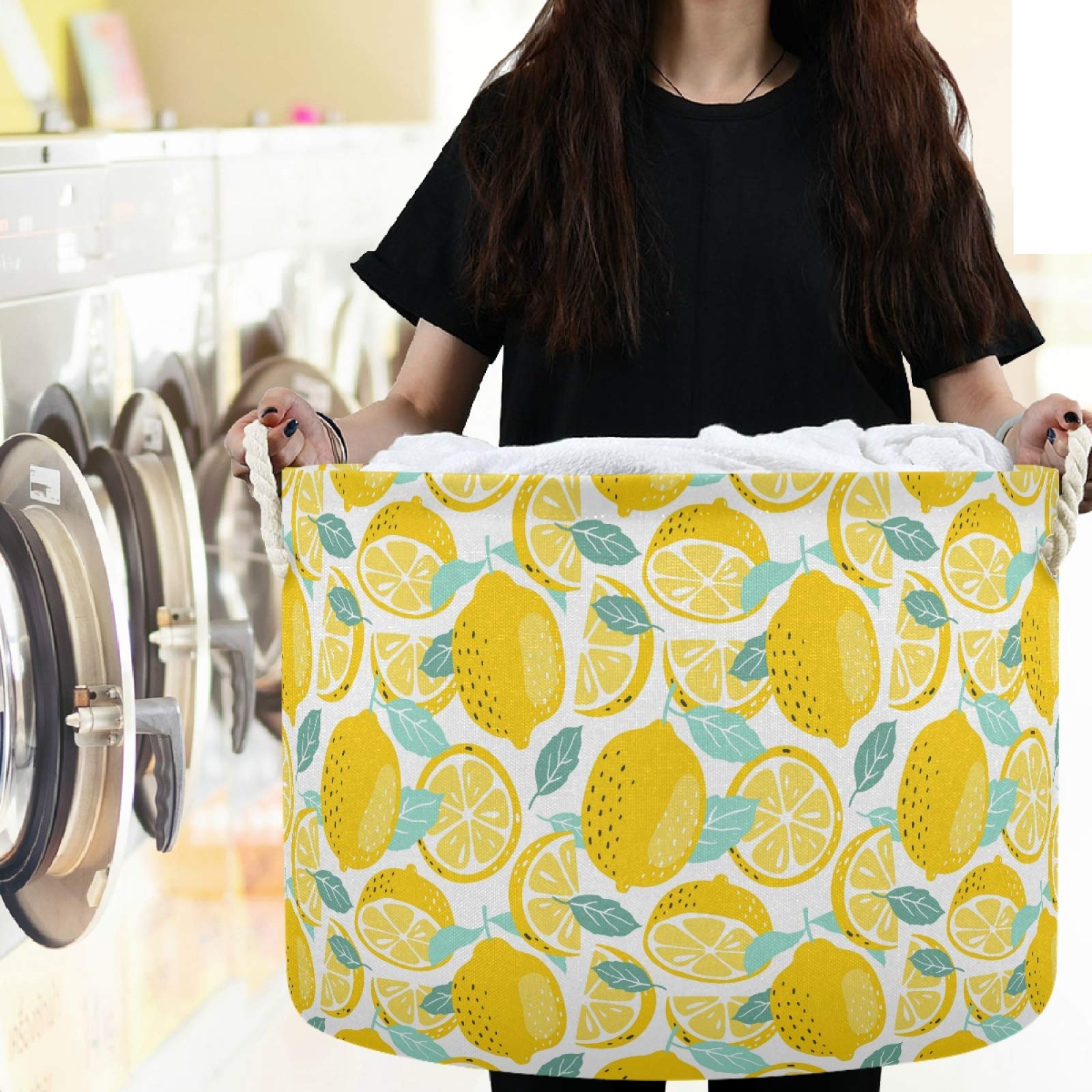 Visesunny Fresh Lemon Yellow Collapsible Fabric Laundry Basket - Foldable Storage Bin for Clothes, Toys & Organizing - Perfect for Bathroom, Bedroom, Nursery, Closet & Office - Space-Saving Home Organization Solution
