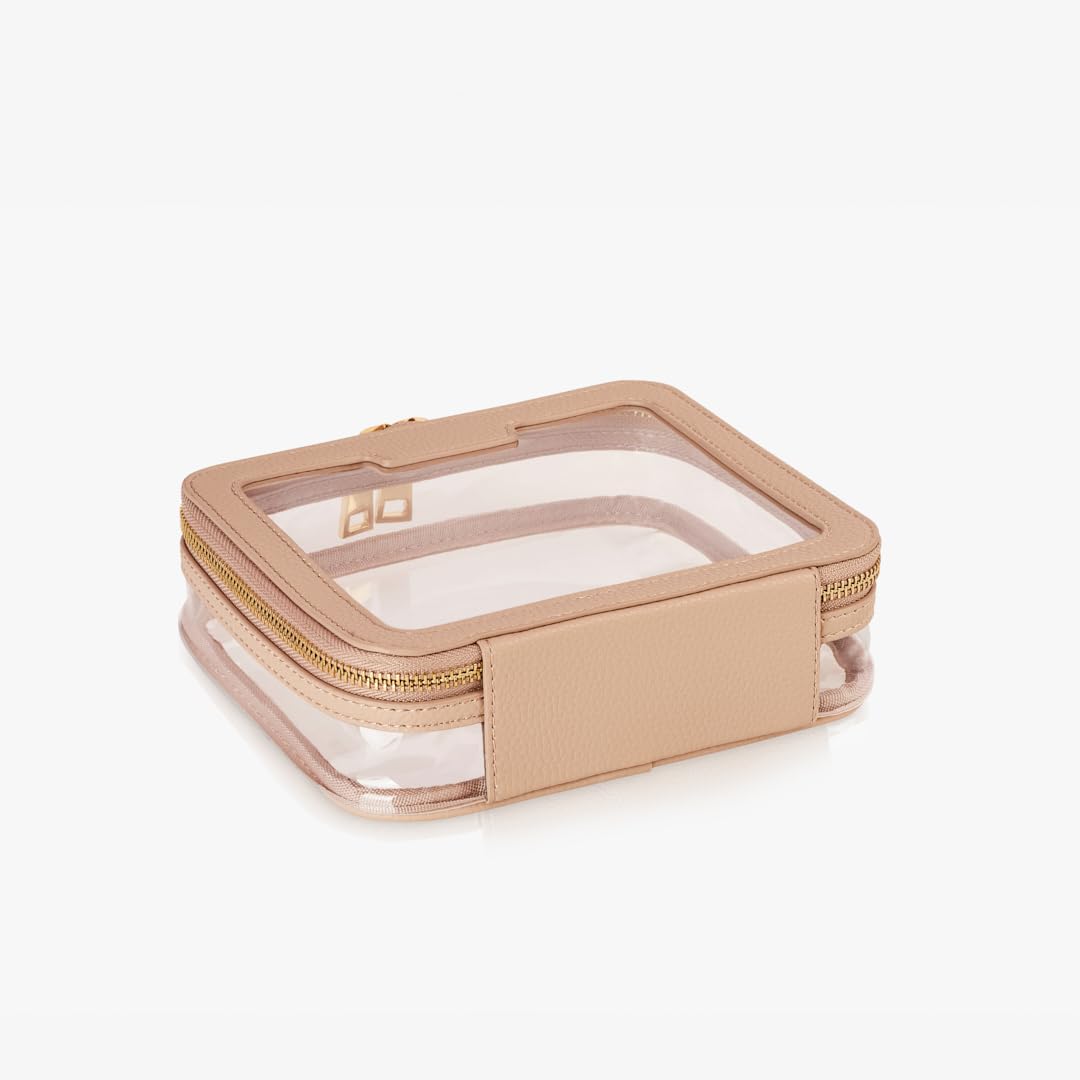 Waterproof Clear PVC Travel Toiletry Bag with Zipper - Vegan Leather Cosmetic & Makeup Organizer for Men & Women (Mocha) | Perfect for Bathroom, Gym, Camping & Air Travel Essentials