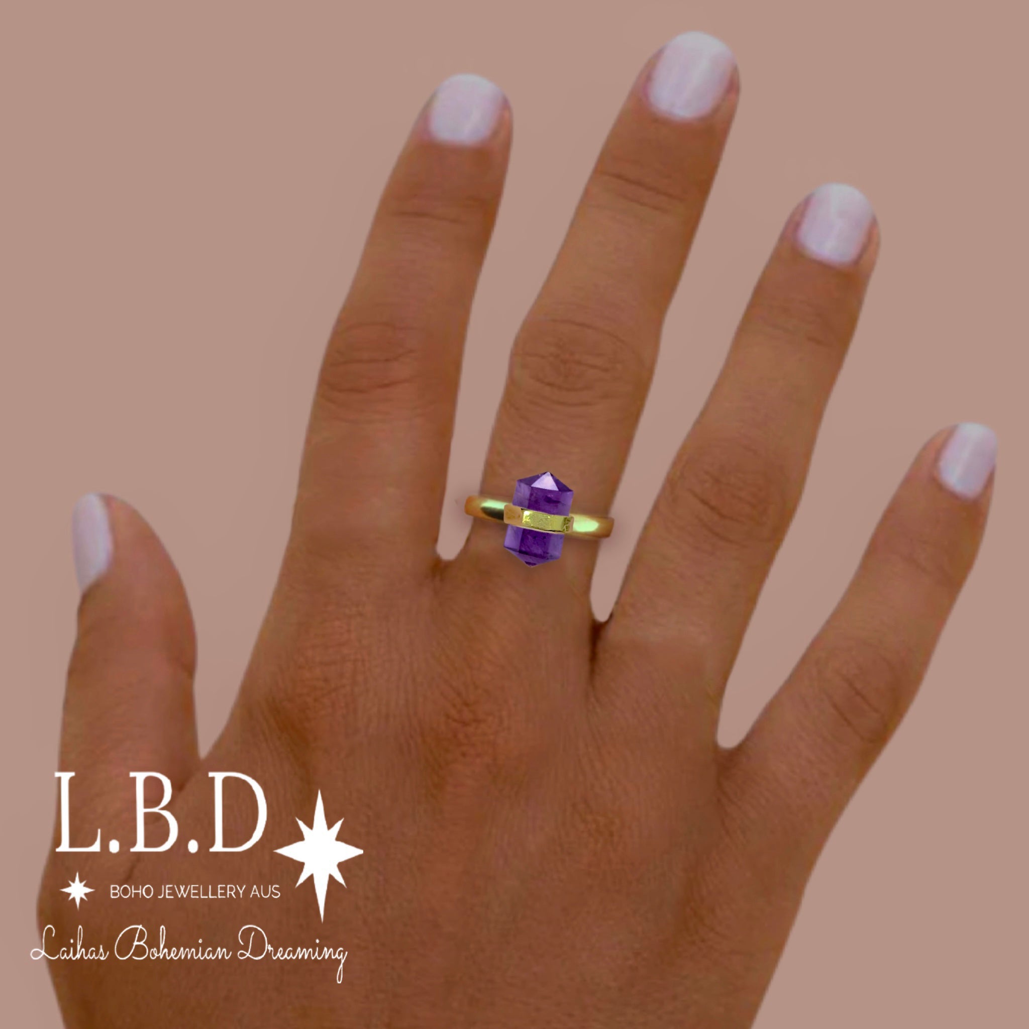 Laihas Gold Crystal Kindness Amethyst Ring for Women - Elegant Purple Gemstone Jewelry Gift for Birthday, Anniversary & Special Occasions