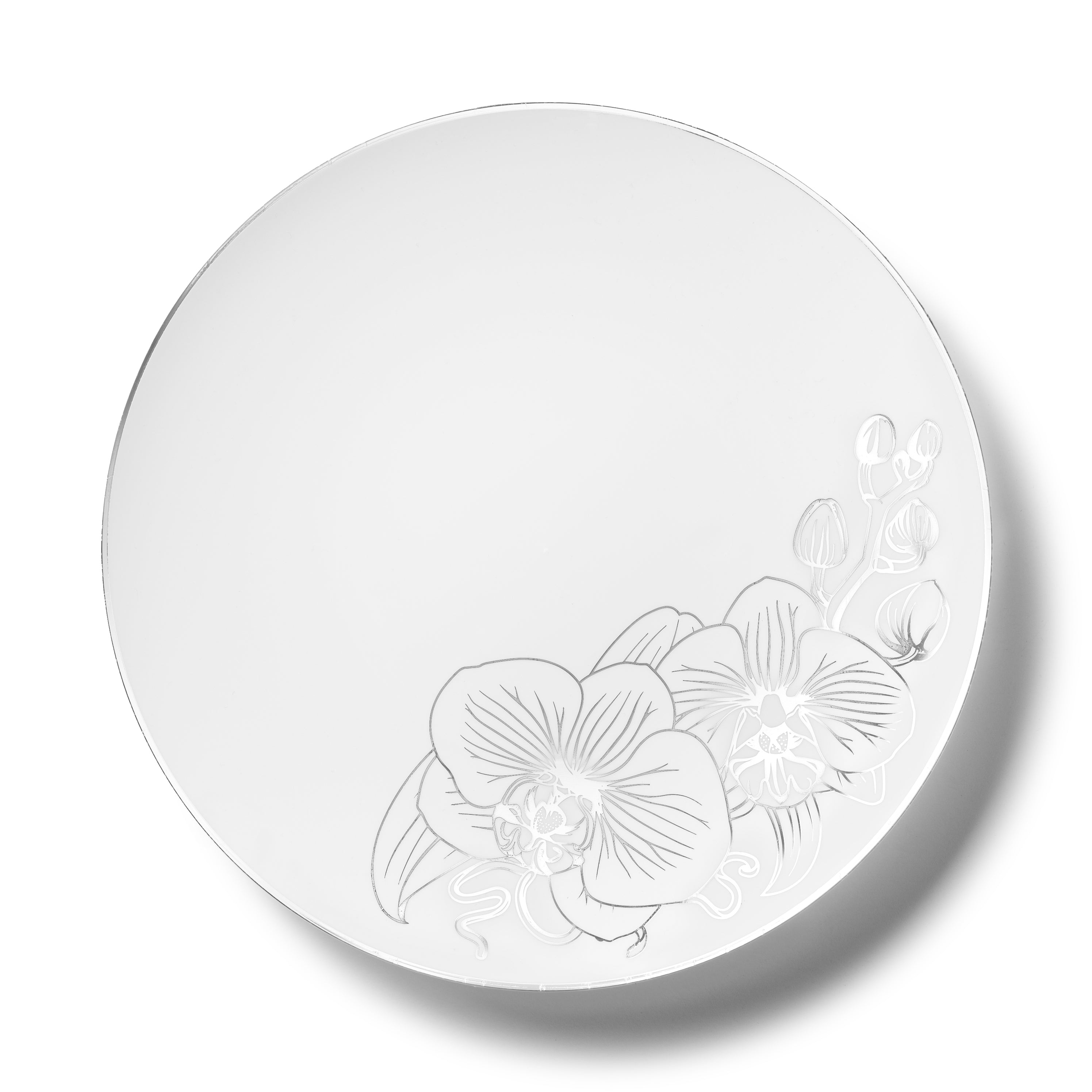 192-Piece White and Silver Round Plastic Dinnerware Set - 96 Servings - Elegant Orchid Design for Parties, Weddings, and Outdoor Events
