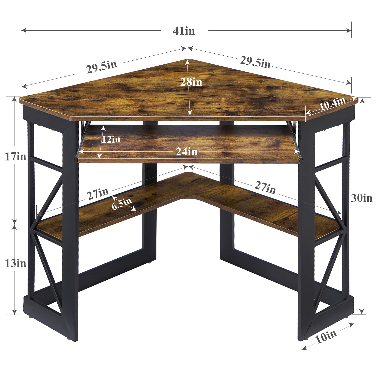 VECELO Corner Computer Desk with Keyboard Tray & Storage Shelves - Compact Home Office Writing Table in Antique Brown | Perfect for Small Spaces, Gaming Setup & Remote Work
