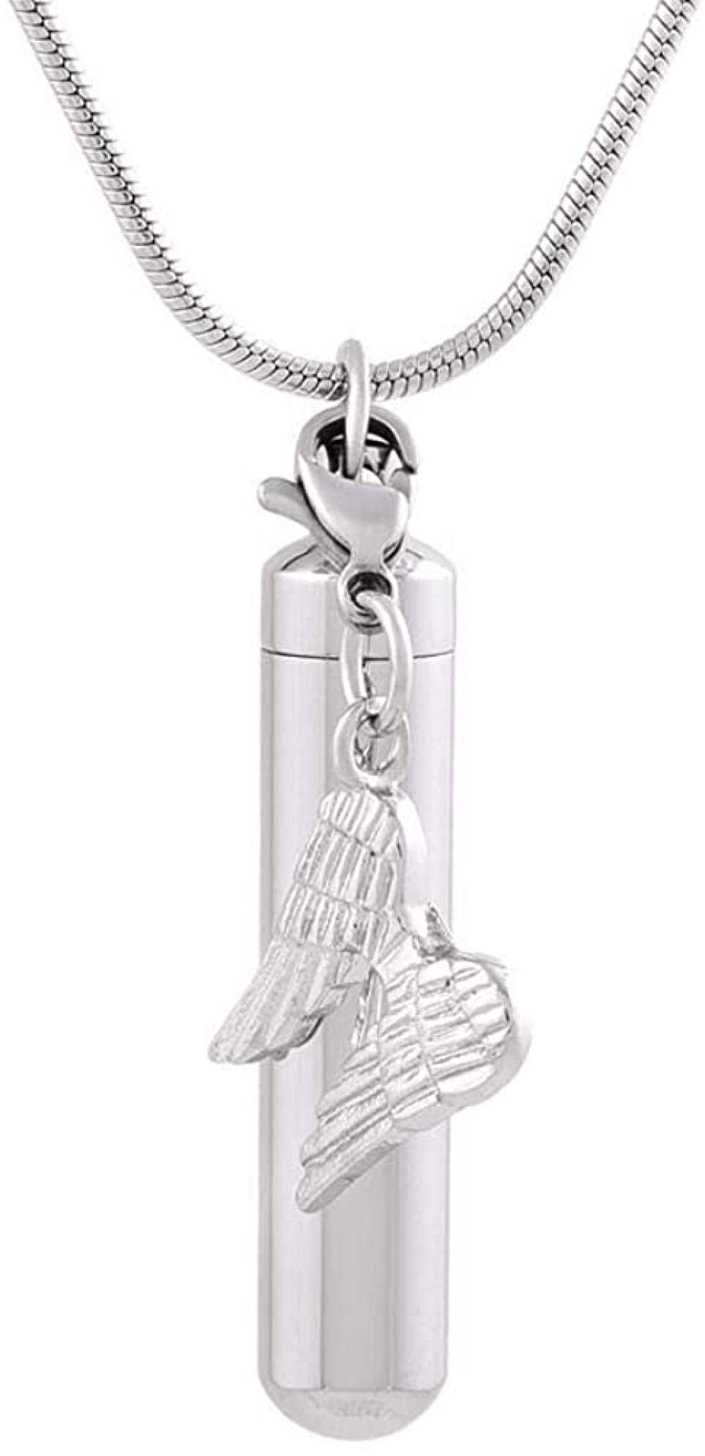 Stainless Steel Cross & Angel Wing Memorial Urn Necklace - Lords Prayer Pendant, Cremation Jewelry for Ashes - 3 Piece Set with Chain - Perfect for Remembrance, Sympathy Gifts & Religious Occasions