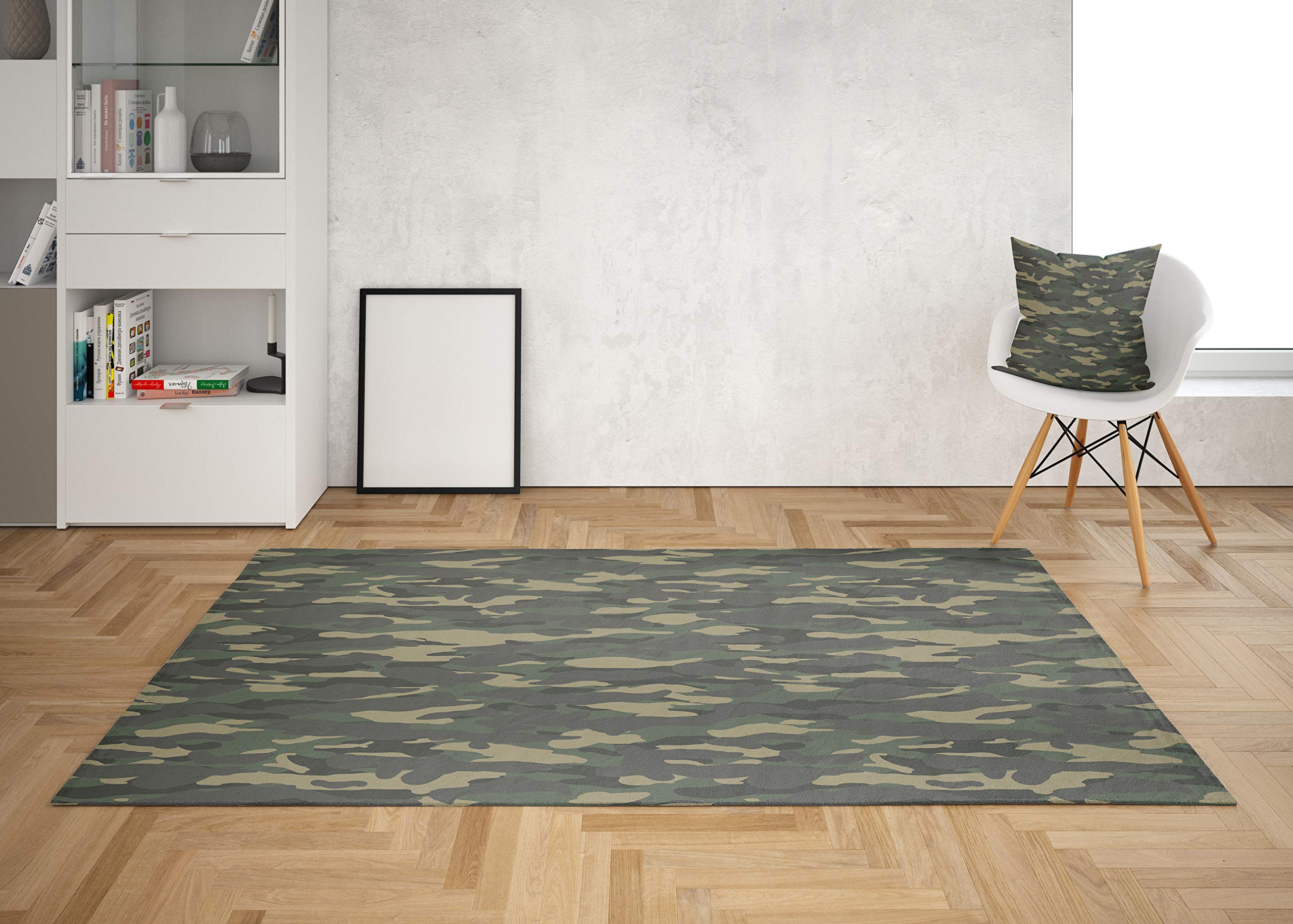 4'x6' Camo Rug for Boys - Green & Gray Camouflage Floor Rug - Kids Room Decor, Playroom, Bedroom - Non-Slip Children's Rug (48