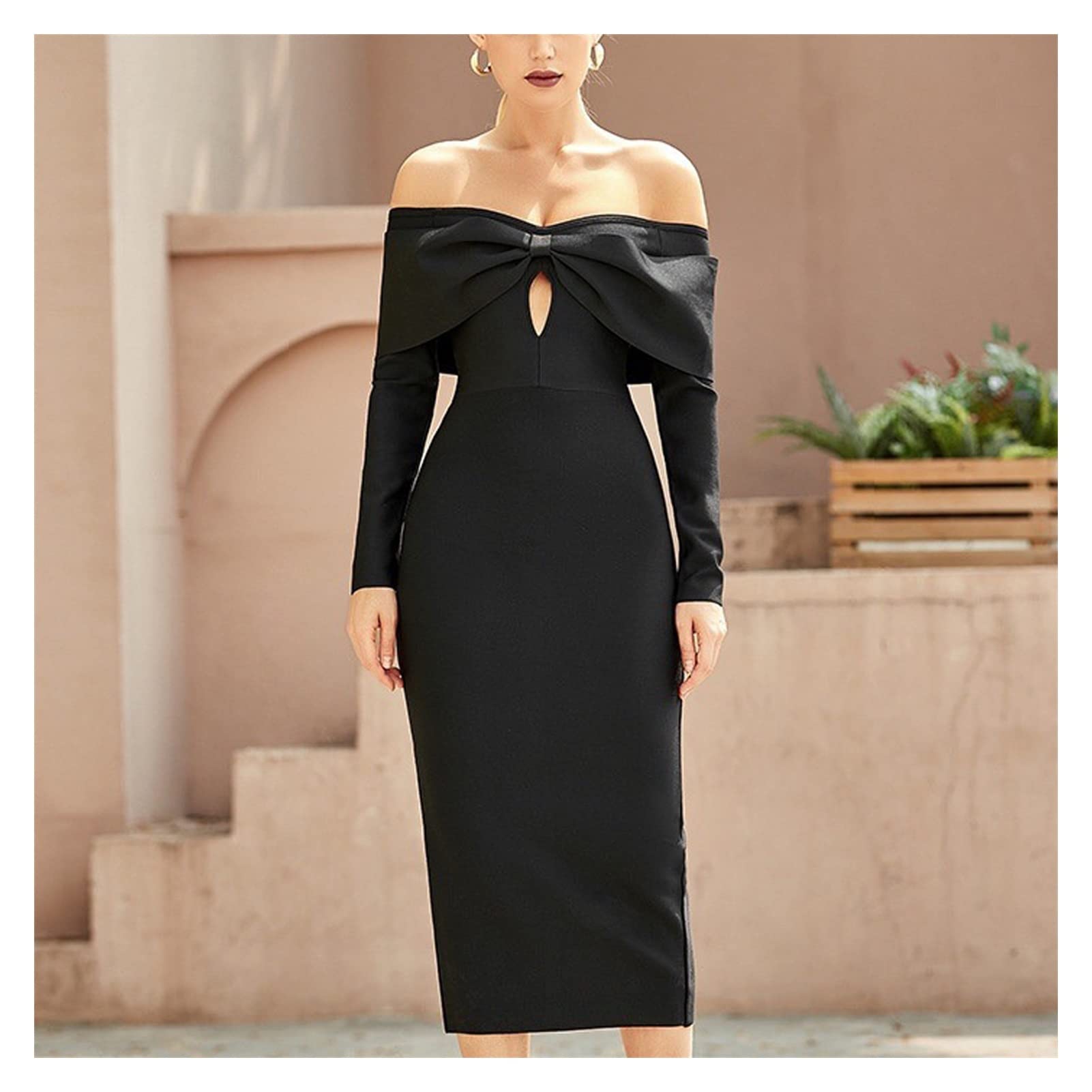 SEFAX Women's Long Sleeve Club Dress - Sexy Black Strapless Evening Party Gown for Night Out, Runway Show, Cocktail Events (Size Small) | Perfect for Date Night, Prom, Wedding Guest & Formal Occasions