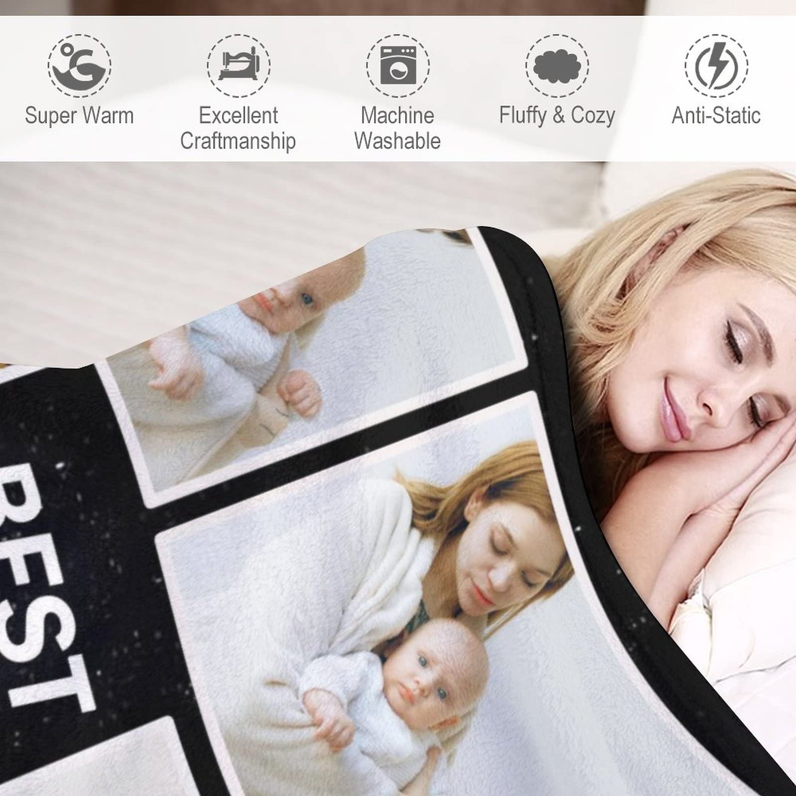 Custom Photo Blanket for Mom - Personalized Best Mom Ever Throw Blanket with Text & Pictures - 50x60 Soft Fleece Gift for Mother's Day, Birthday, Christmas - Perfect for Family, Dad, Grandma, Grandpa - Cozy Home Decor & Thoughtful Present