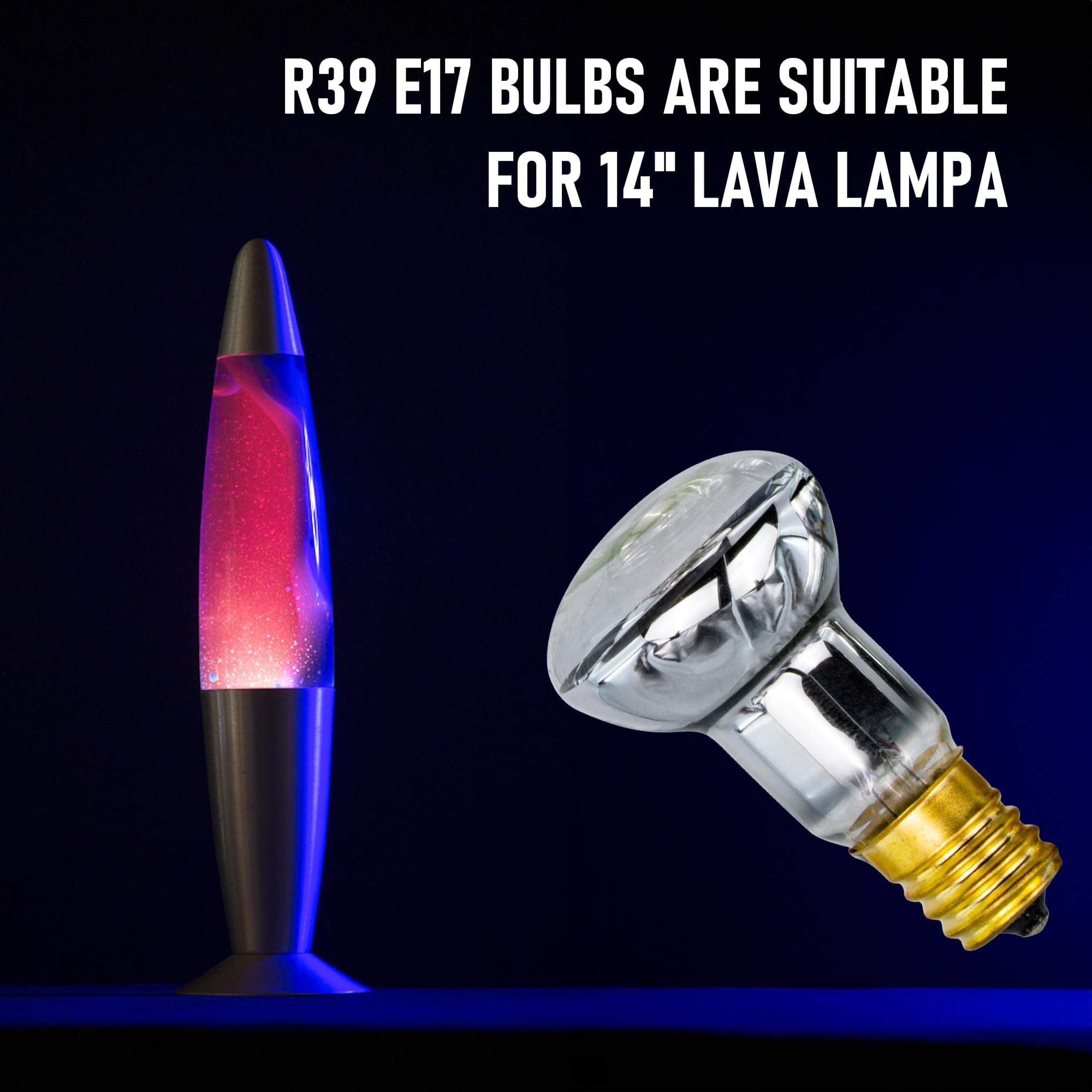 4-Pack 30W Lava Lamp Bulbs 120V R39 E17 - Replacement Bulbs for Lava Lamps & Glitter Lamps - Incandescent Yellow Heat Lamp Reflector Bulbs - Perfect for Home Decor, Mood Lighting & Party Atmosphere
