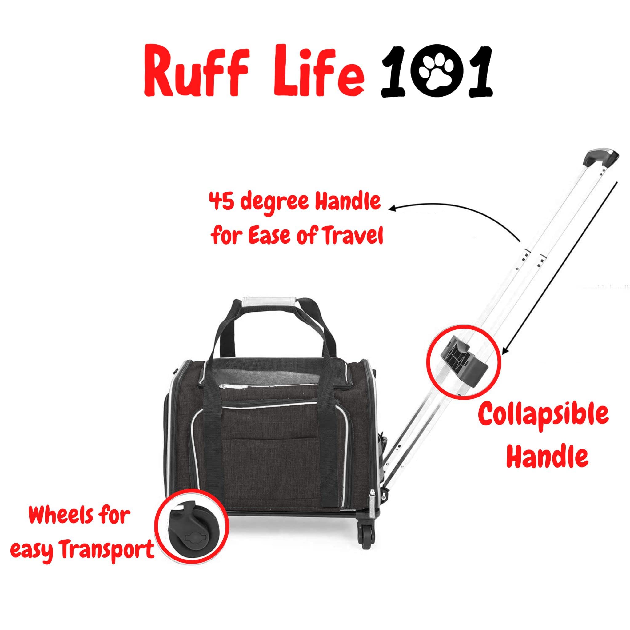 Airline Approved Expandable Pet Carrier with Wheels - 2-Sided Rolling Travel Carrier for Dogs & Cats - Spacious Soft-Lined Pet Crate (Black) | Perfect for Air Travel, Vet Visits & Road Trips (RL-PET-CARRIER-WHEELS)