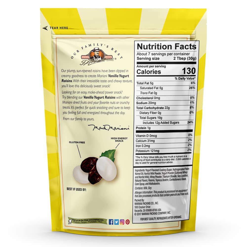 Mariani Vanilla Yogurt Raisins - Healthy Gluten Free Snacks for Kids & Adults - 4oz (Pack of 3) - Perfect for Lunchboxes, Office Snacks & On-the-Go Energy Boost