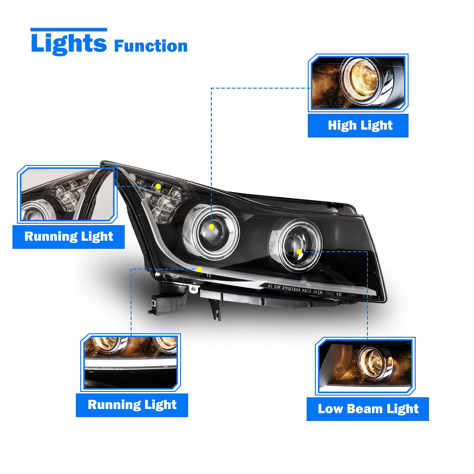 WOLFSTORM LED Headlight Assembly Replacement for 2011-2015 Chevy Cruze - Clear Lens Projector with Daytime Running Lights - Upgrade for Night Driving & Enhanced Visibility