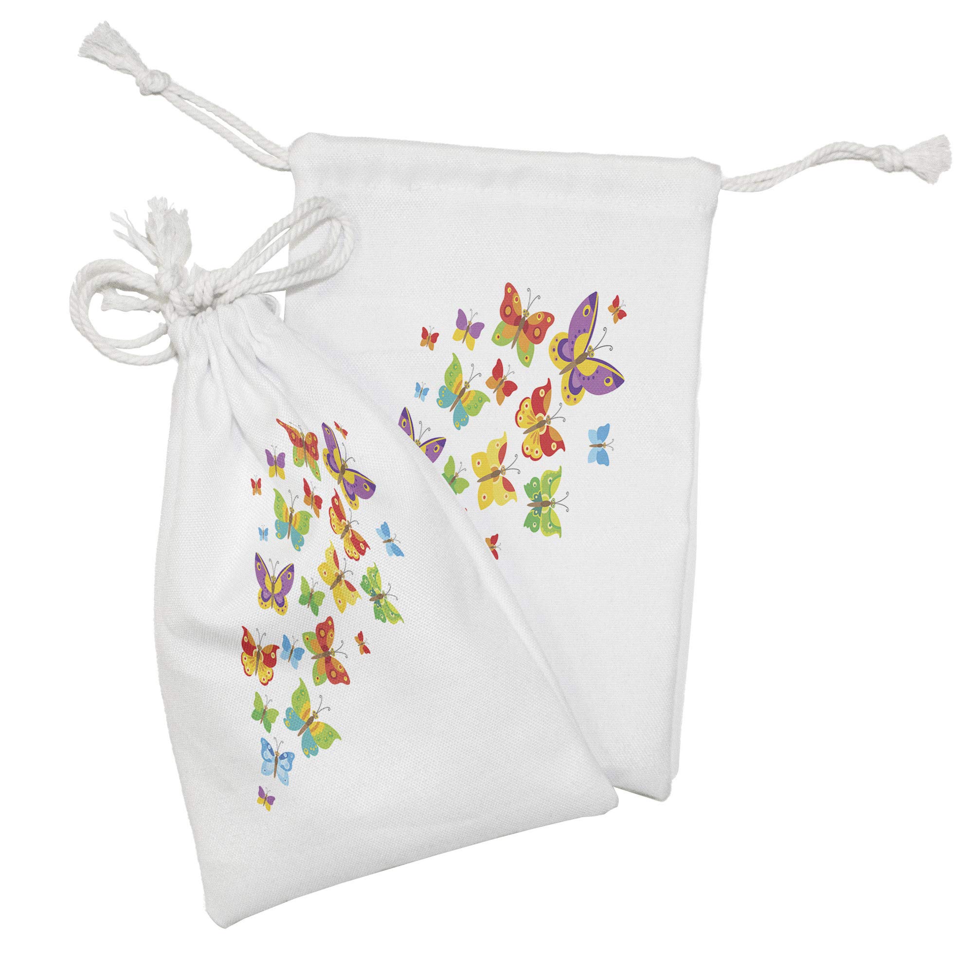 Ambesonne Butterfly Fabric Pouch Set of 2 - Rainbow Color Cartoon Butterfly Drawstring Bags for Toiletries, Makeup, Jewelry & Travel Essentials (9