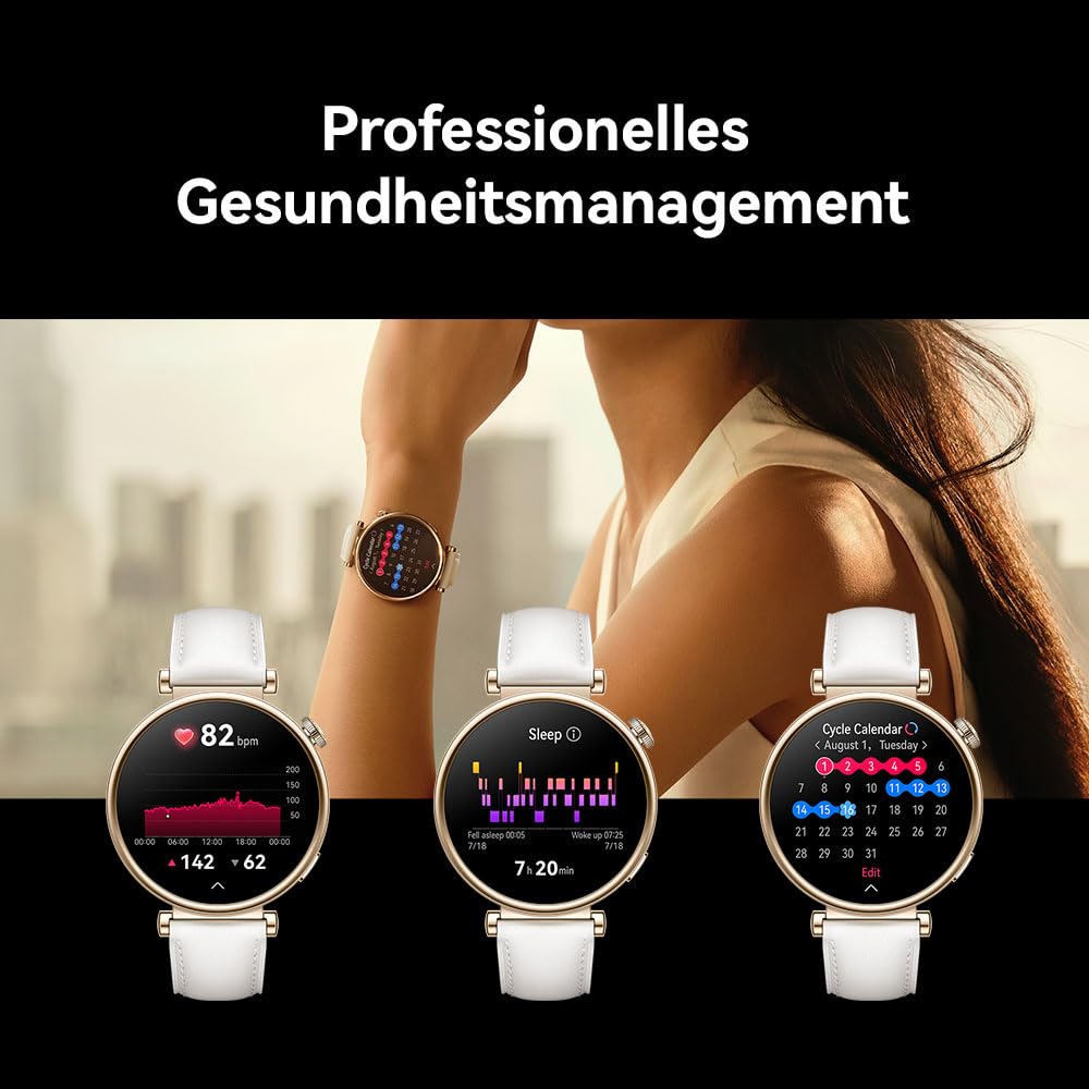 HUAWEI WATCH GT 4 Women's Smart Watch - 7-Day Battery Life, Fitness Tracker for iOS & Android - 24/7 Health Monitoring with Women's Health Features - White Leather Strap for Workouts, Office & Daily Wear
