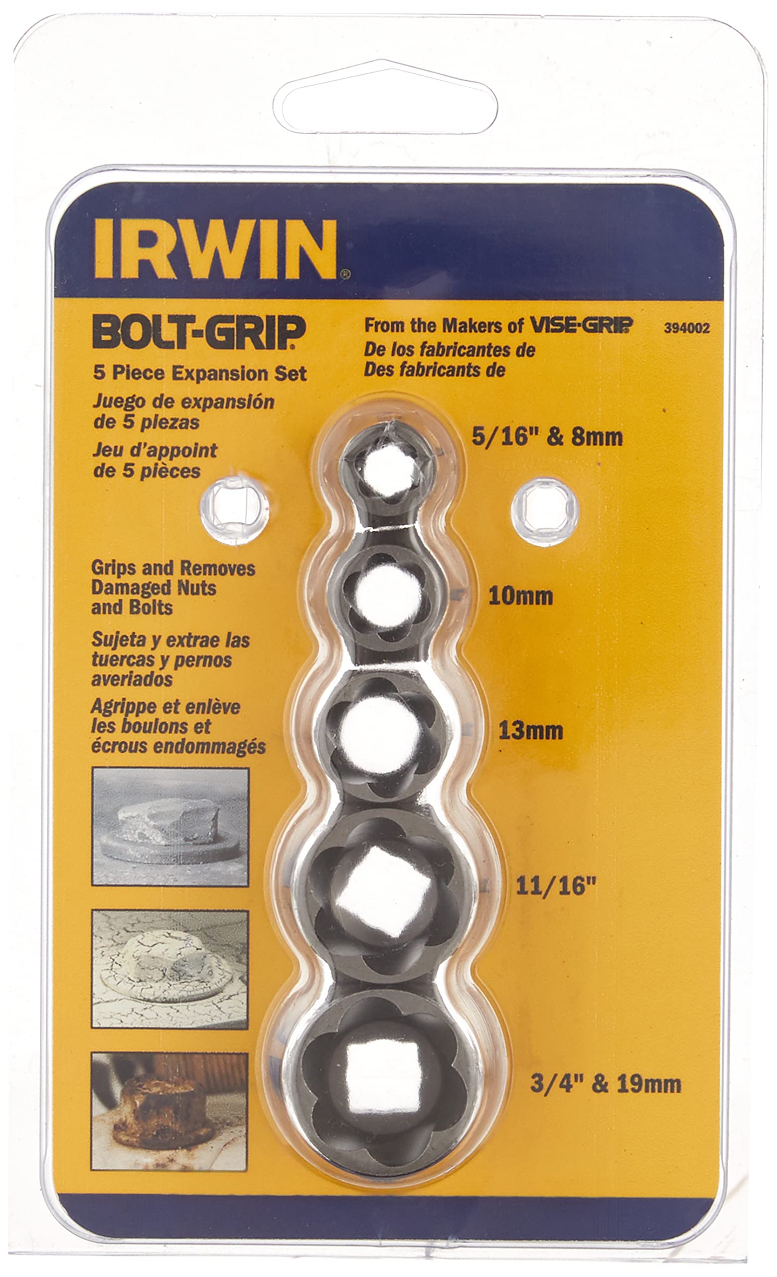 IRWIN Bolt Extractor Set 5-Piece (394002) - Professional Grade Damaged Bolt Remover Kit for Automotive, Plumbing & DIY Repairs | Rusted & Stripped Bolt Removal Tool Set