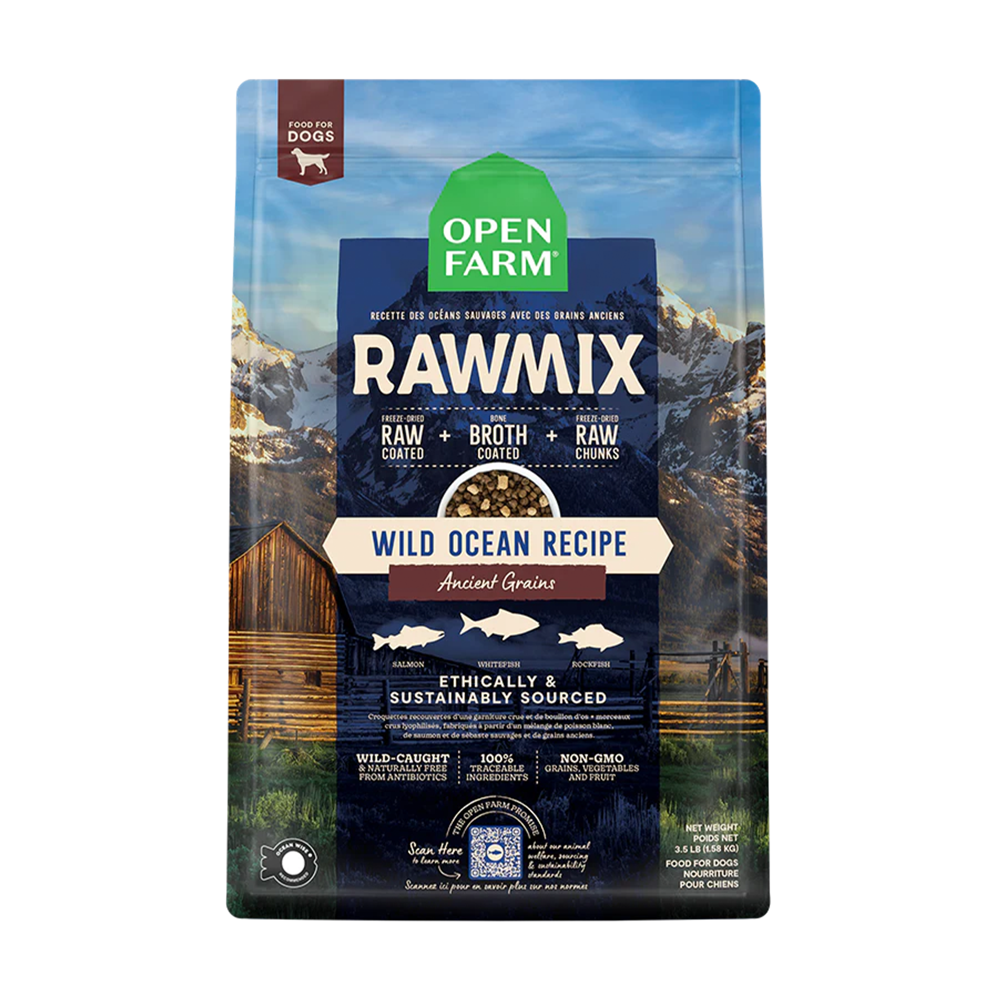 Open Farm Raw Mix Wild Ocean Recipe with Ancient Grains - Premium Grain-Free Dry Dog Food for All Breeds & Ages - Supports Digestion & Skin Health - Perfect for Active Dogs & Puppies
