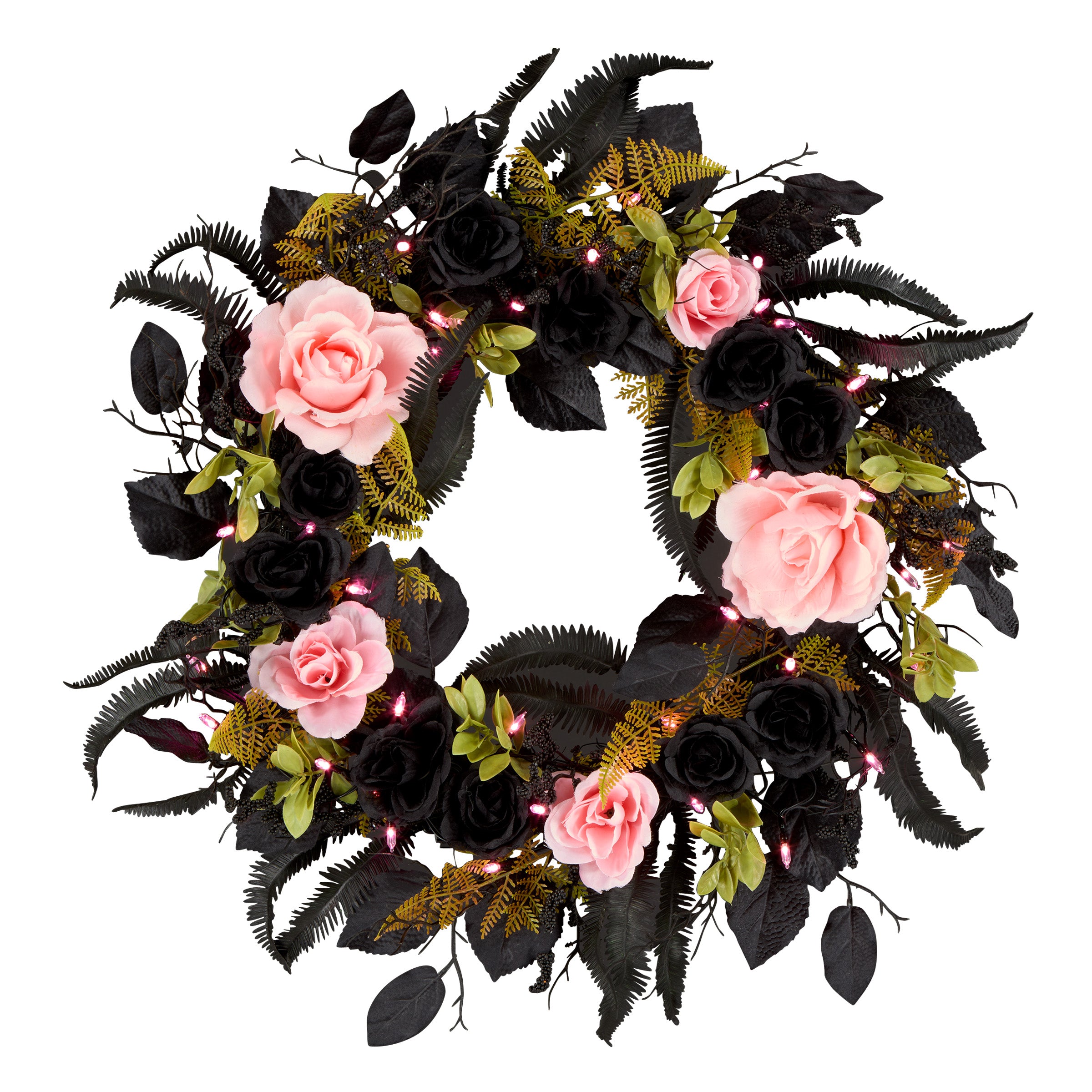 24 Inch Halloween Wreath with LED Lights - Spooky & Cute Decor for Front Door, Porch, or Indoor Party Decoration