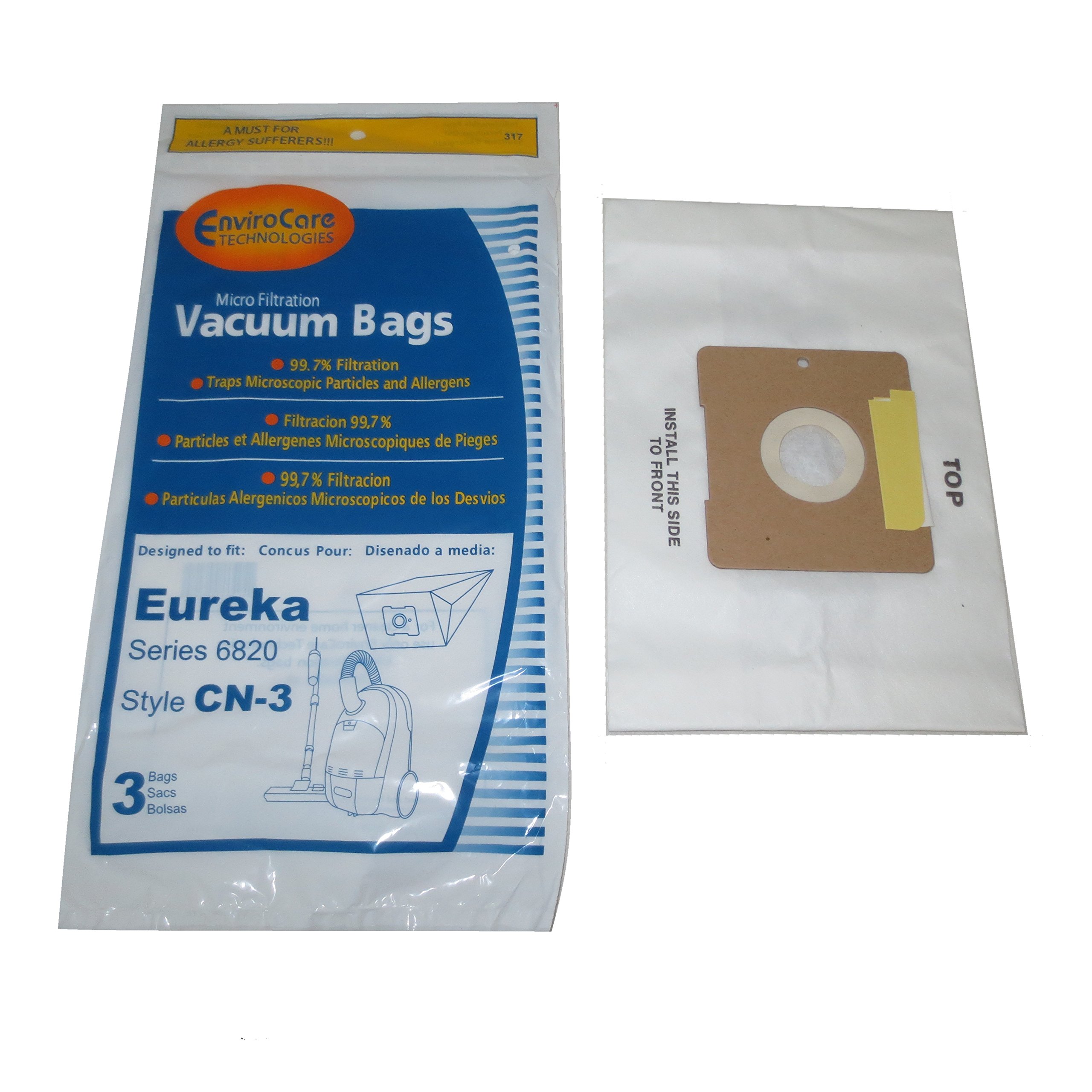 EnviroCare Eureka Style CN-3 6820 Series Micro Filtration Vacuum Bags - 63 Pack | HEPA Filter Replacement for Eureka Vacuums | Perfect for Pet Hair, Allergies & Dust Cleaning