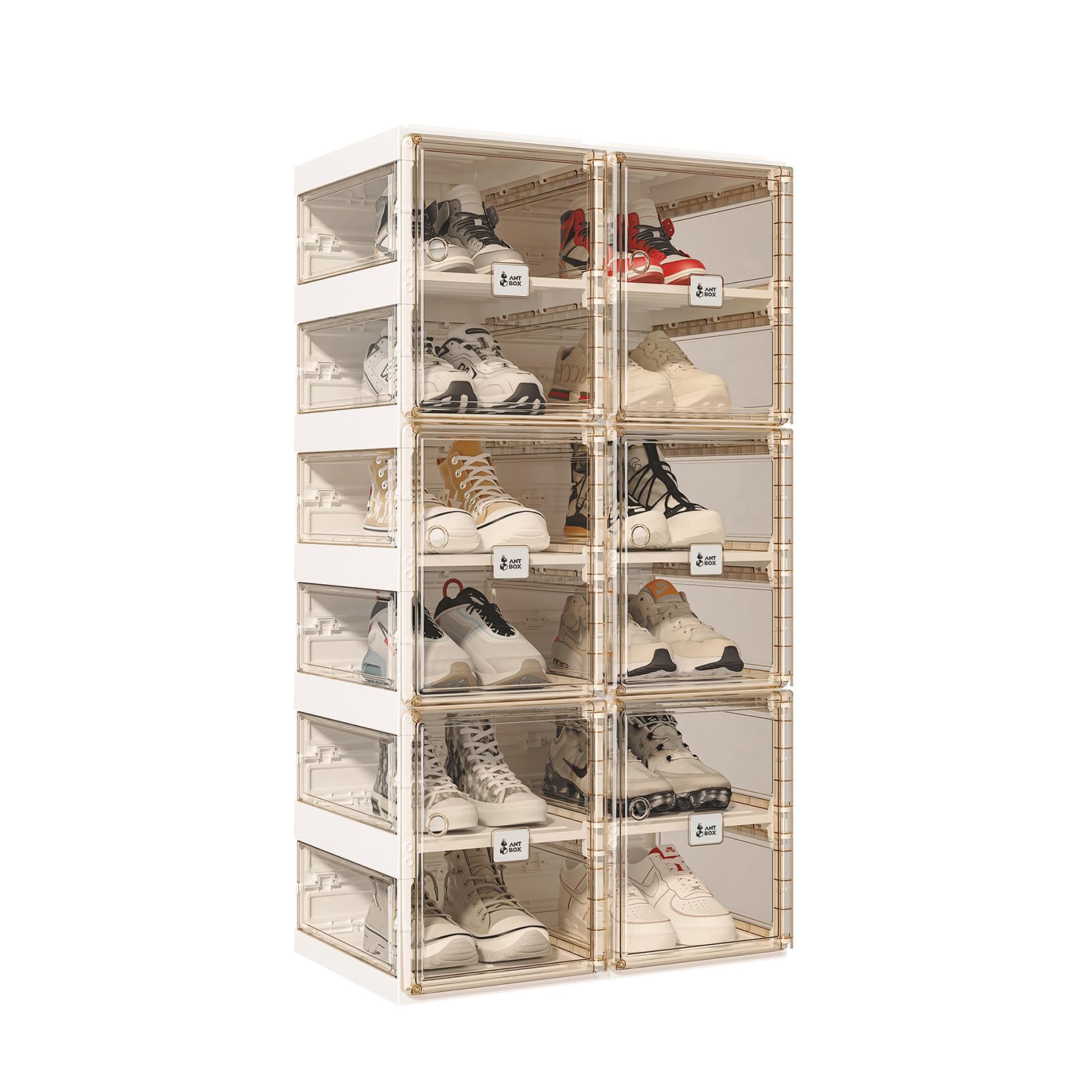 Foldable Shoe Rack Organizer - 6-Tier Stackable Plastic Shoe Storage Cabinet with Magnetic Clear Doors, Holds 12 Pairs - Perfect for Entryway, Closet, Living Room & Bedroom Organization - Space-Saving Solution for Sneakers, Boots & Heels
