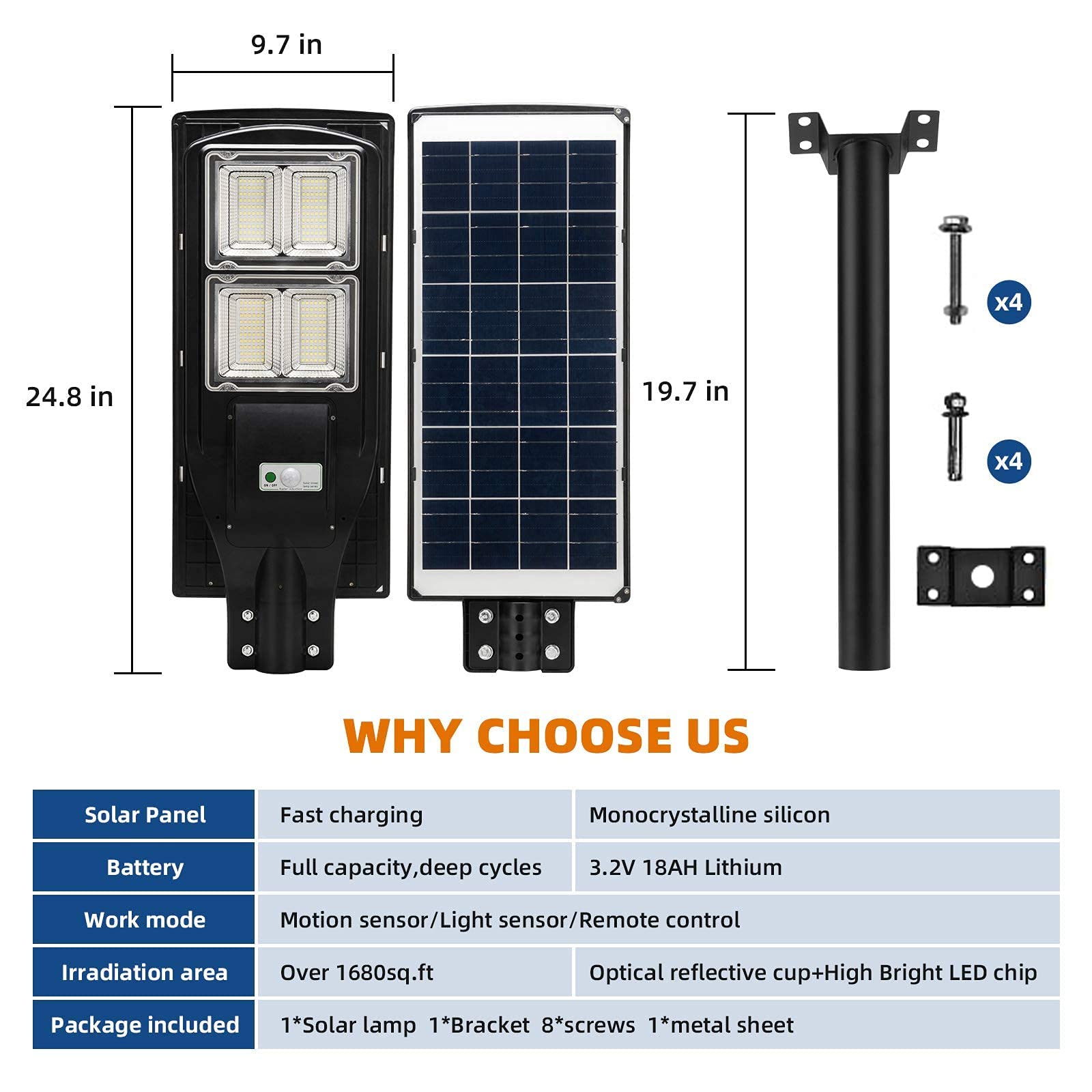 2 Pack 60W & 1 Pack 120W Solar Powered Street Lights Outdoor - Waterproof LED Solar Street Lighting for Driveway, Garden, Pathway, Parking Lot & Backyard