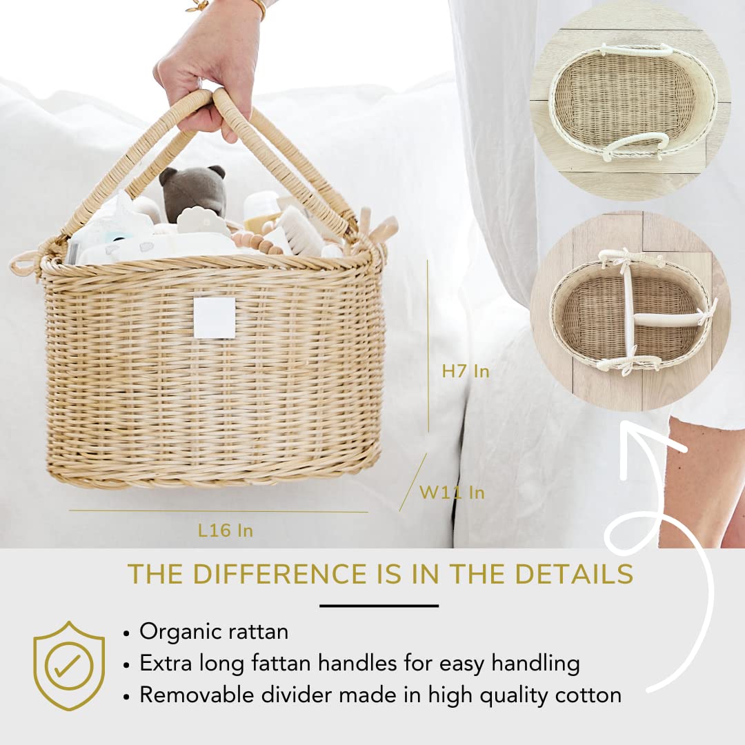 Premium Organic Baby Nursery Bundle - Handmade Matching Baby Changing Basket & Diaper Caddy Organizer Set - Perfect for Nursery Organization & Baby Shower Gifts