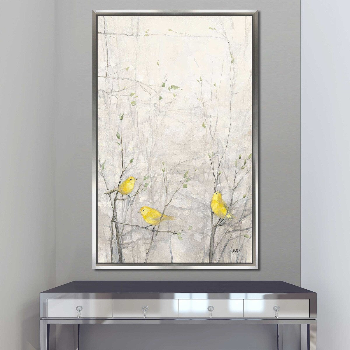 Birds in Trees Art Print - Framed Floating Canvas Wall Decor for Living Room, Bedroom & Office | Nature-Inspired Home Decor