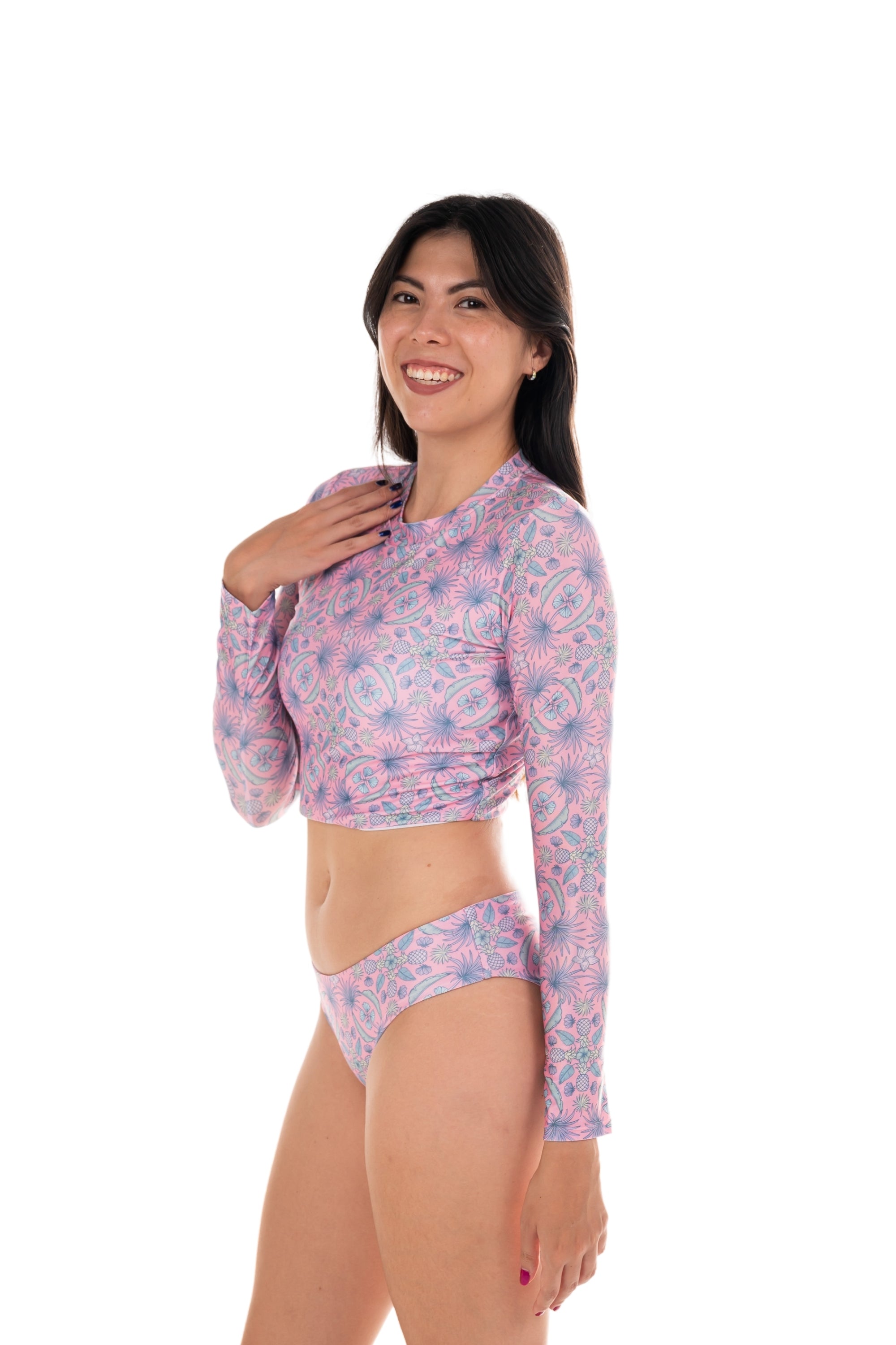 Maui Rash Guard UPF 50+ Sun Protection - Palm Fan Print Long Sleeve Swim Shirt for Men & Women - Perfect for Surfing, Swimming, and Beach Activities