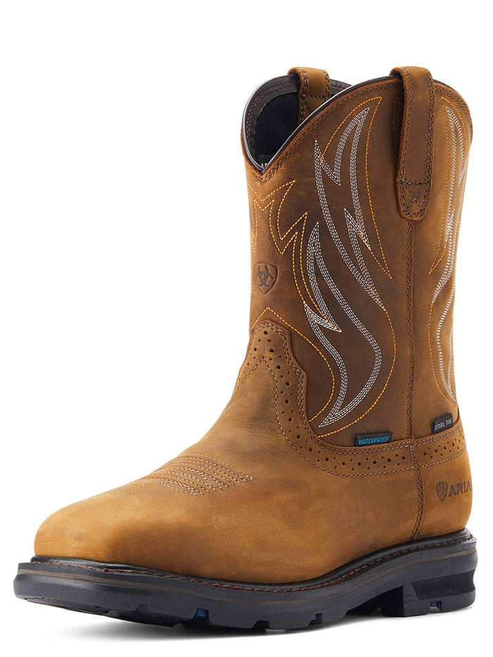 Ariat Men's Sierra Shock Shield H20 Steel Toe Work Boots - Distressed Brown - Waterproof & Comfortable for Construction, Outdoor & Heavy Duty Work