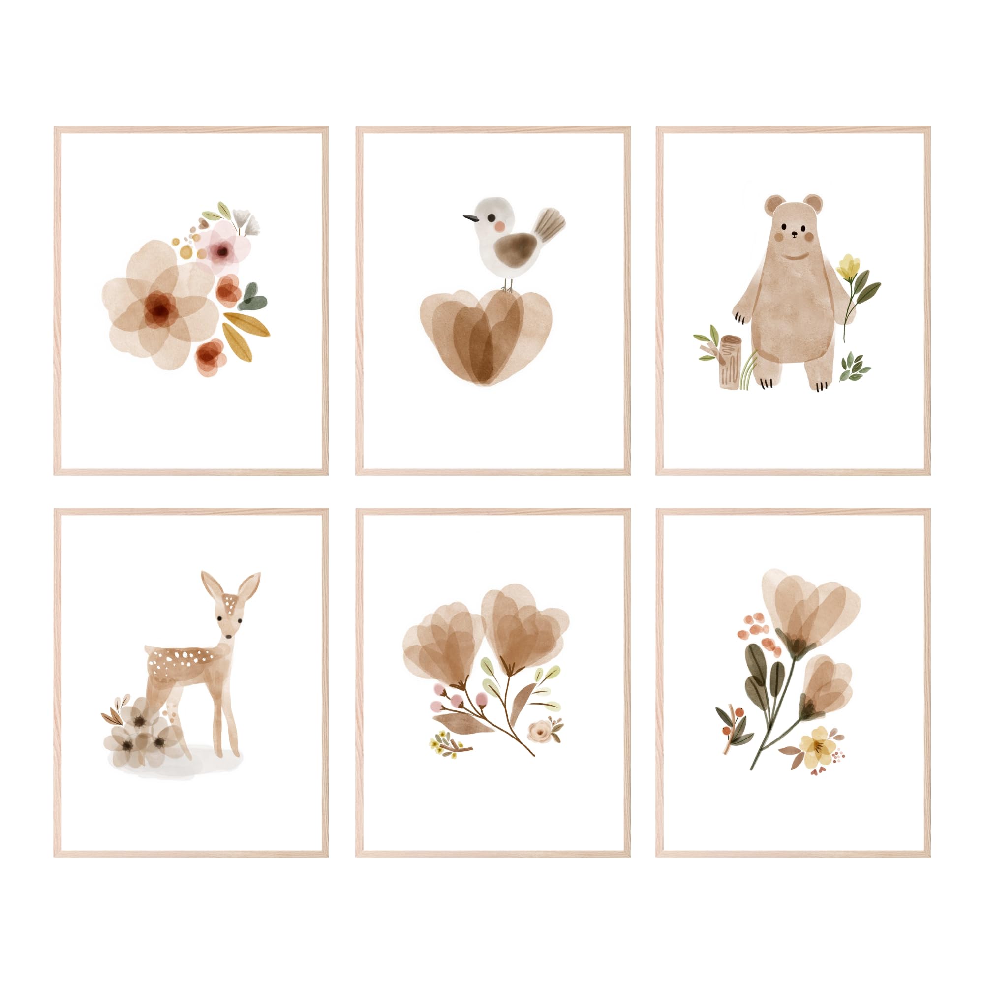 BigWig Prints Boho Baby Room Decor - Unframed Set of 6 (8x10) Nursery Wall Art for Girls, Woodland & Botanical Theme - Perfect for Nursery, Bedroom, Playroom & Baby Shower Gifts