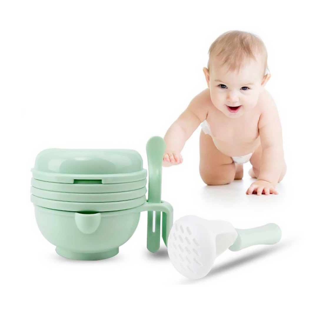 8-in-1 Baby Food Grinder & Mill Set with Mash Bowl, Hand Masher, Citrus Juicer & Grater - Portable Baby Food Maker for Homemade Purees & Juices - Perfect for Travel, Home & On-the-Go Feeding