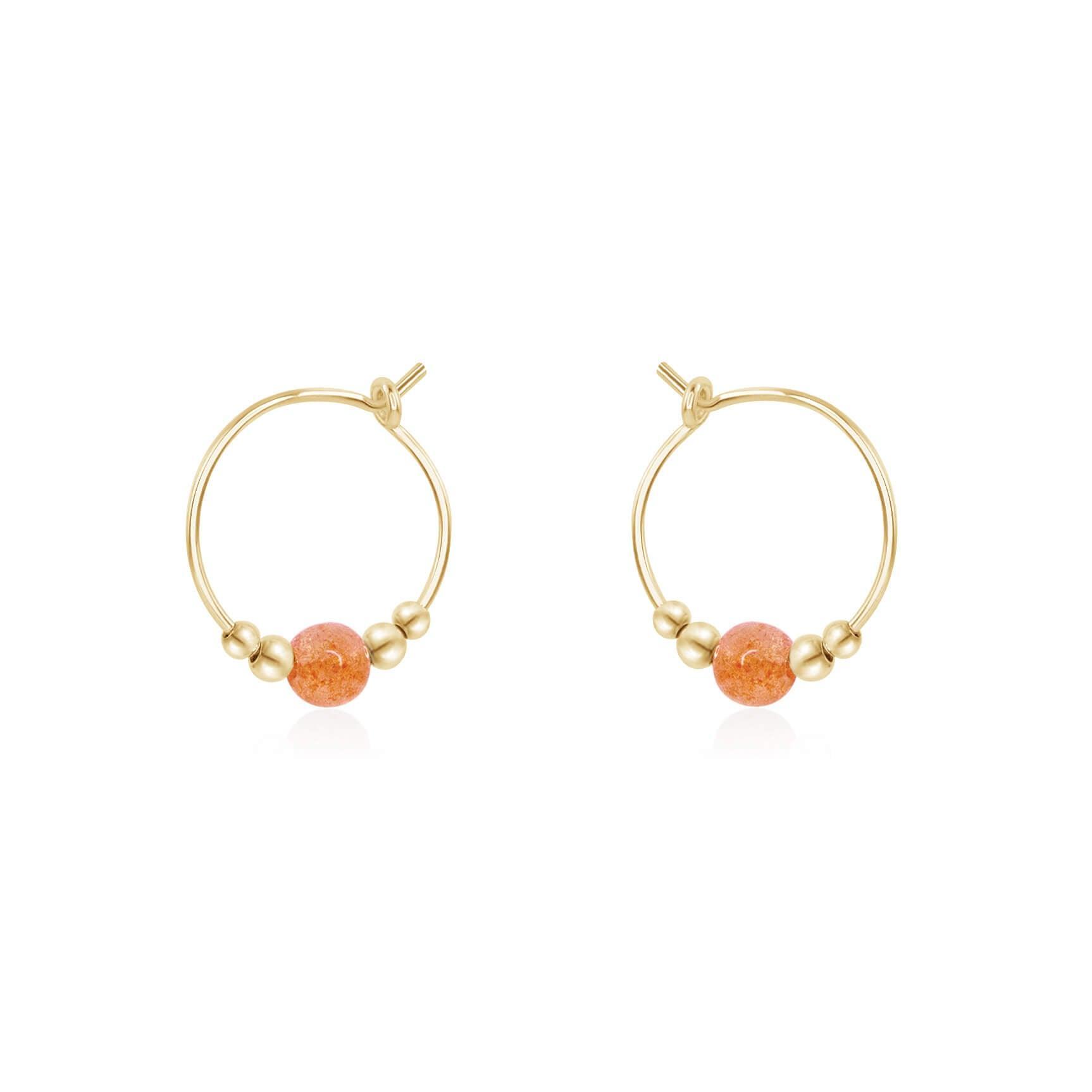 Tiny Sunstone Gemstone Bead Hoop Earrings - Natural Stone Jewelry for Women - Boho Chic Accessories for Everyday Wear & Special Occasions