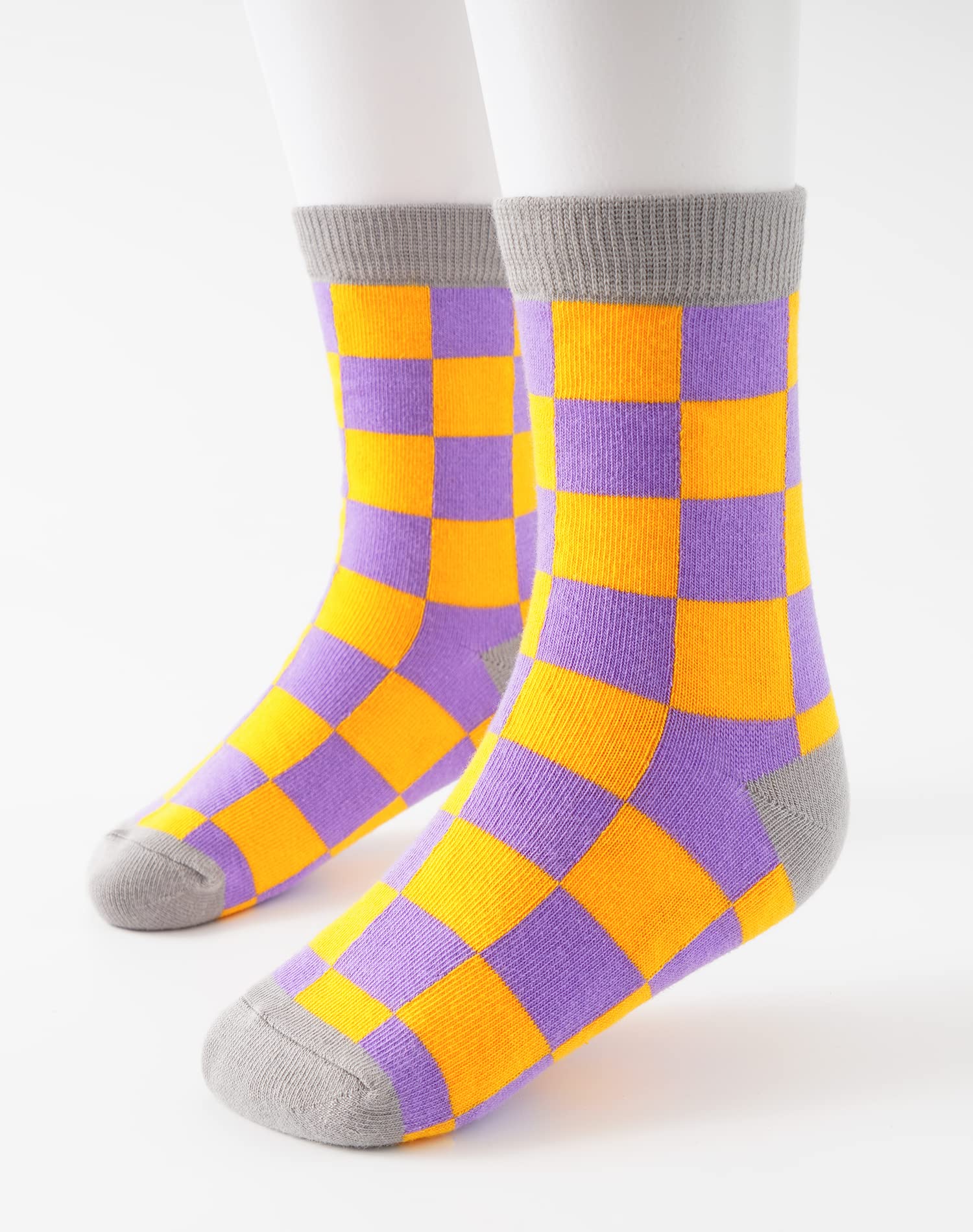 INNERSY Kids Boys Girls Cotton Socks - 5 Pairs Colorful Checkered Crew Socks for Teens | Soft Comfortable School & Casual Wear Socks for Boys and Girls