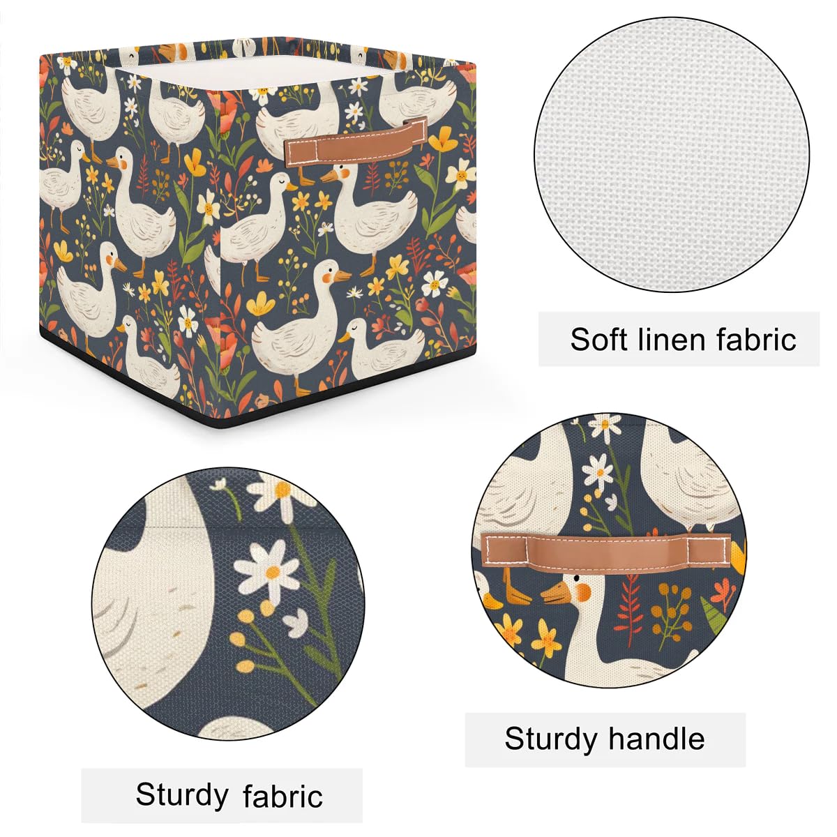 13 Inch Collapsible Duck Storage Basket with Leather Handle - Foldable Organizer Bin for Closet, Shelves & Home Decor | Perfect for Kids' Room, Pet Supplies & Bedroom Organization