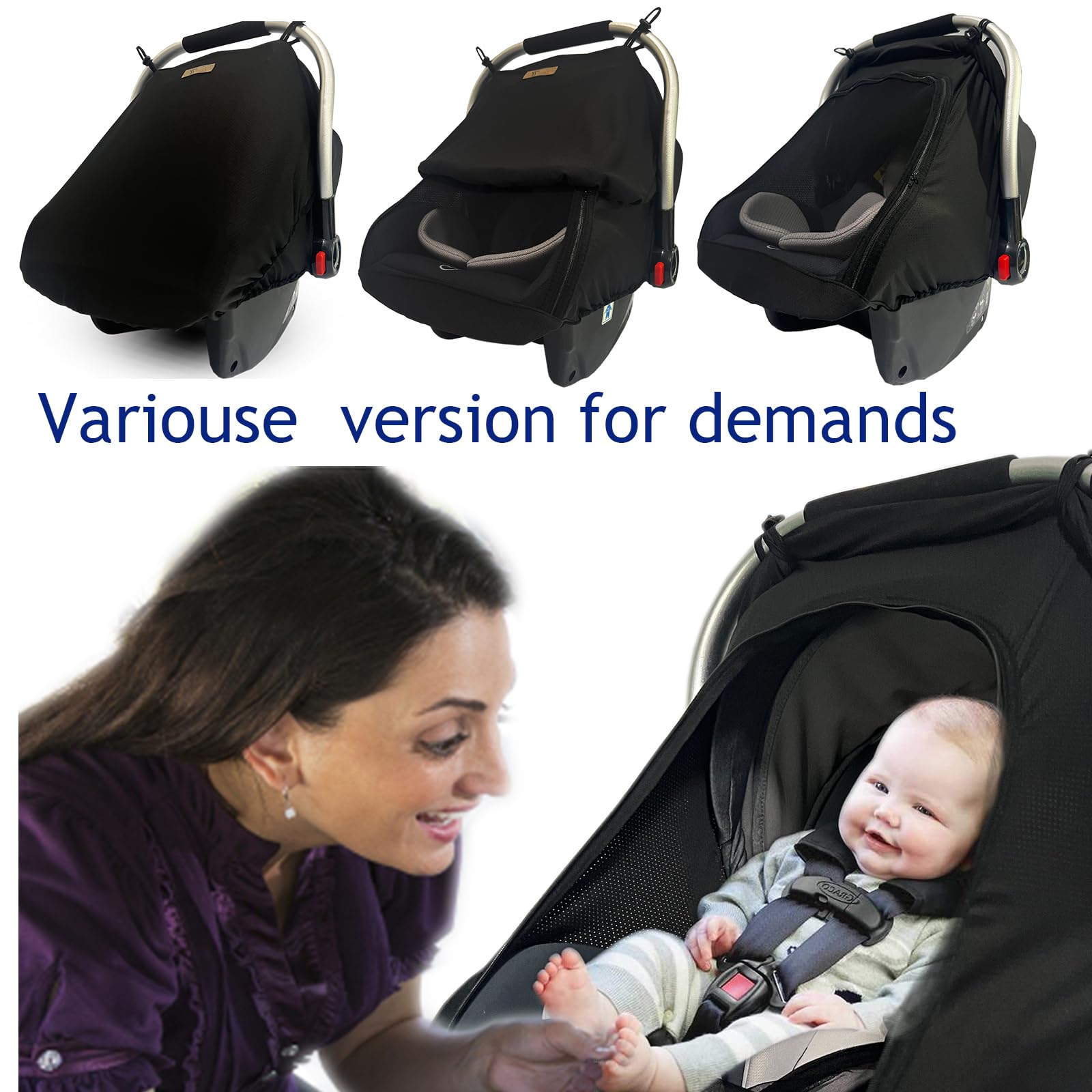 Baby Car Seat Cover with Sunshade & Peep Window - UV Protection, Breathable & Stretchable Canopy for Newborns - Blocks Sun, Dust & Insects - Perfect for Travel, Stroller & Infant Car Seat Safety