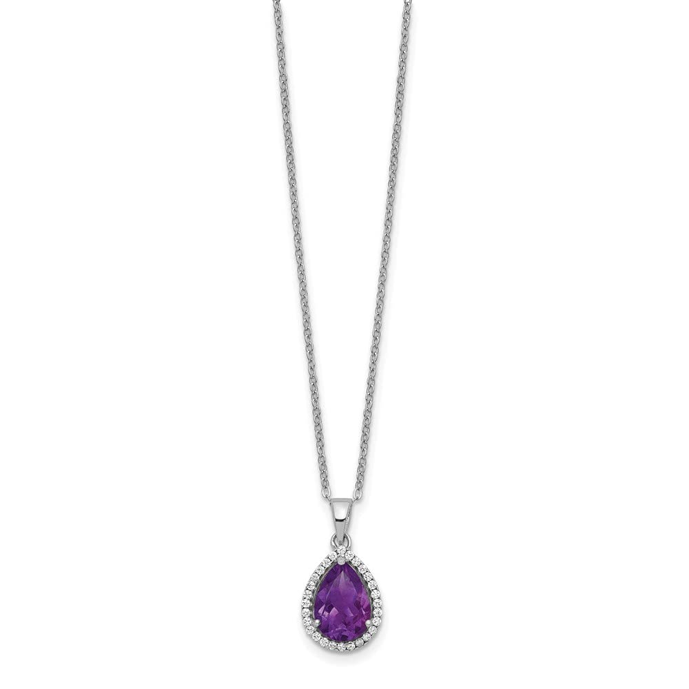 925 Sterling Silver Amethyst & Cubic Zirconia Necklace for Women - Elegant 18