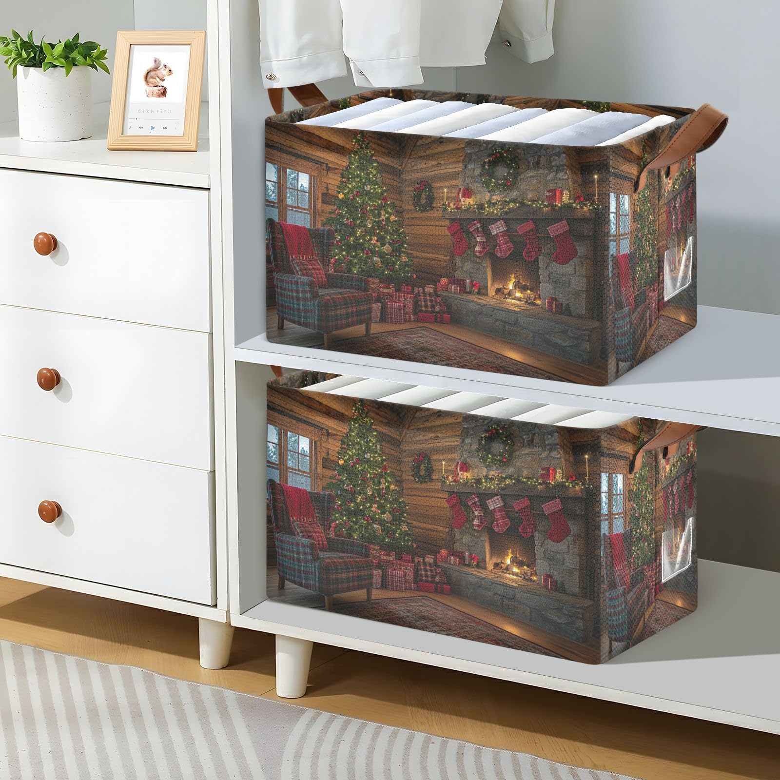 Foldable Storage Baskets for Shelves - 2 Pack Collapsible Sturdy Storage Bins with Handles, Organizing Cubes for Closet, Bedroom & Bathroom - Perfect for Christmas Decor, Toys & Home Organization