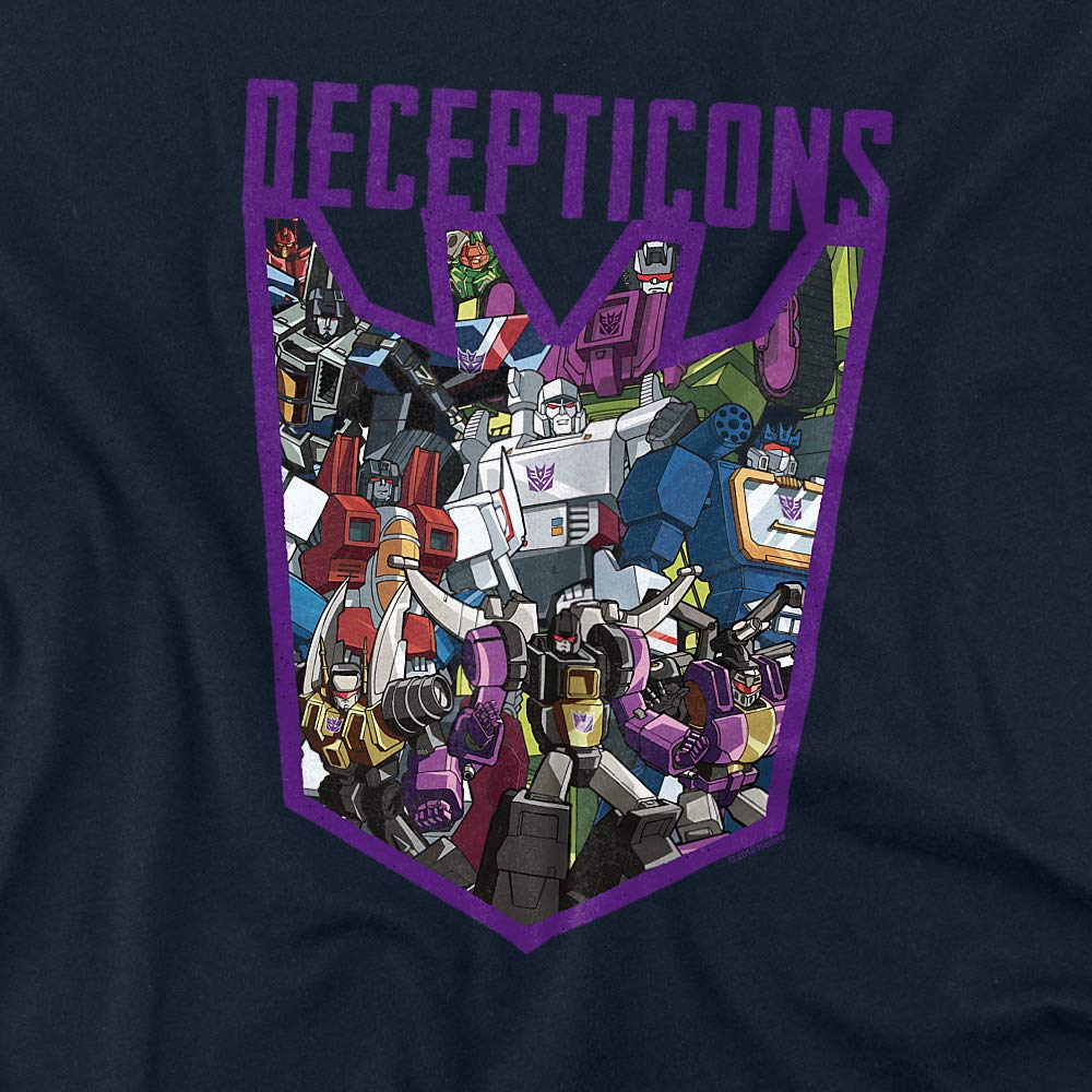 PopFunk Classic Transformers Decepticon Graphic T-Shirt for Boys & Girls - Unisex Short Sleeve Tee with Stickers (Large, Navy) - Perfect for Cosplay, School, and Everyday Wear