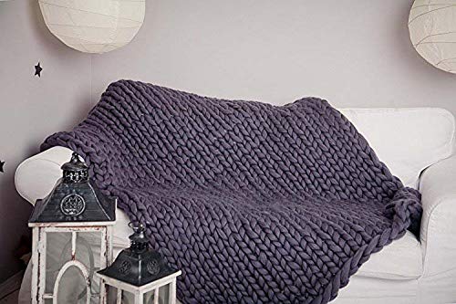 Chunky Knit Blanket - Handmade Bulky Yarn Throw for Bed, Sofa & Pet Bed - 80x80 Inch (200x200cm) Dark Grey Boho Home Decor - Perfect for Cozy Nights, Yoga & Living Room Accent
