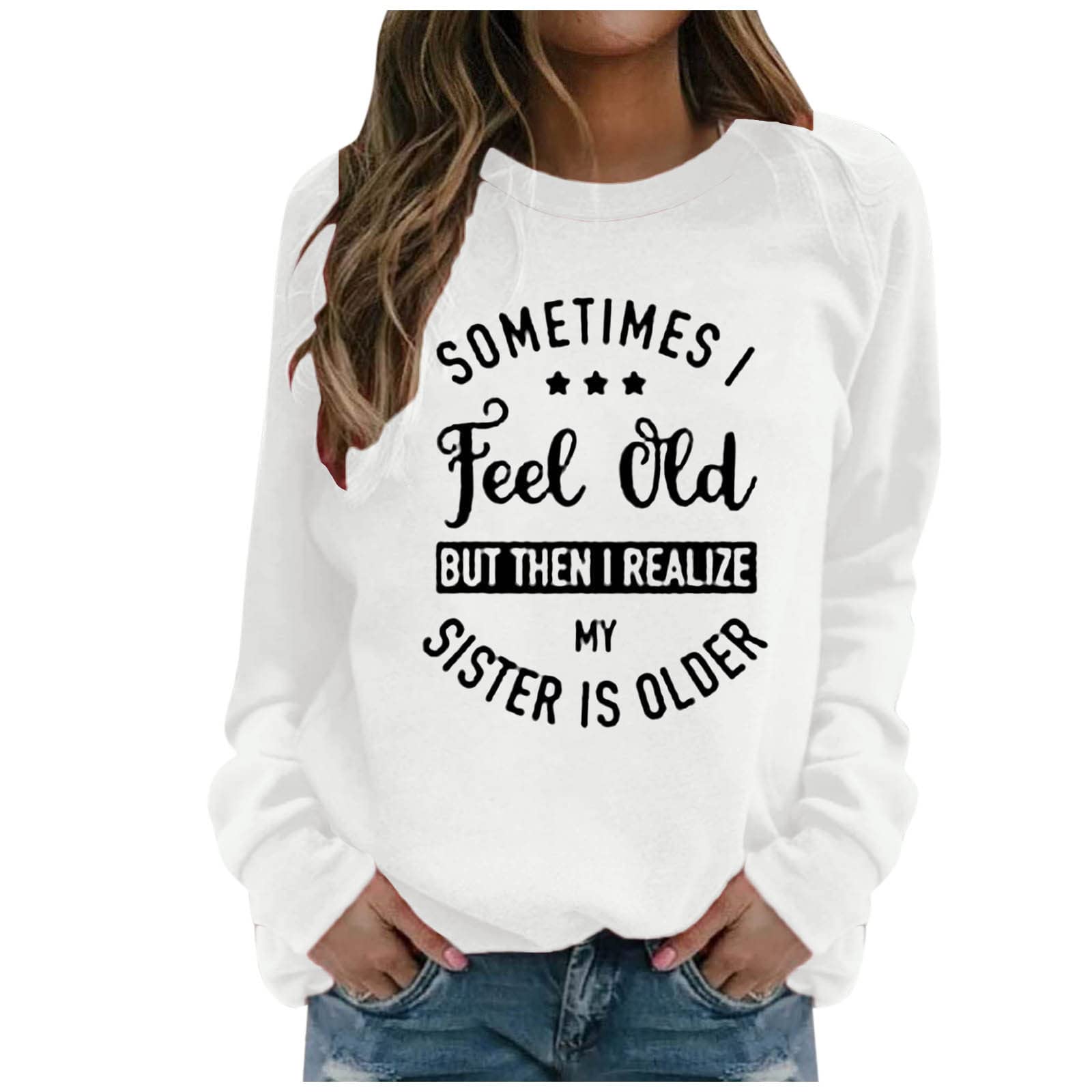 Women's Long Sleeve Hook and Loop Tee Shirt - Casual Letter Print Blouse, White Sweatshirt for Everyday Wear | Perfect for Work, Outings & Layering