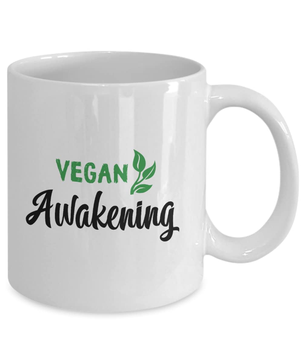 Vegan Awakening Ceramic Mug - Funny Vegan Protein Coffee Cup - Best Vegan Gift for Her & Him - Perfect for Coffee, Tea & Protein Shakes - Ideal for Home, Office & Gym Use