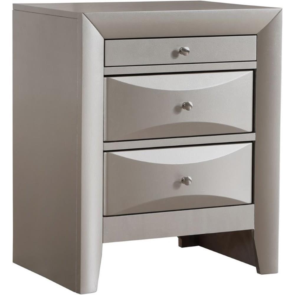 Glory Furniture Marilla 3-Drawer Wood Nightstand - Silver Painted Finish for Bedroom Decor, Modern Bedside Table with Storage Space - Perfect for Bedroom, Guest Room or Dormitory