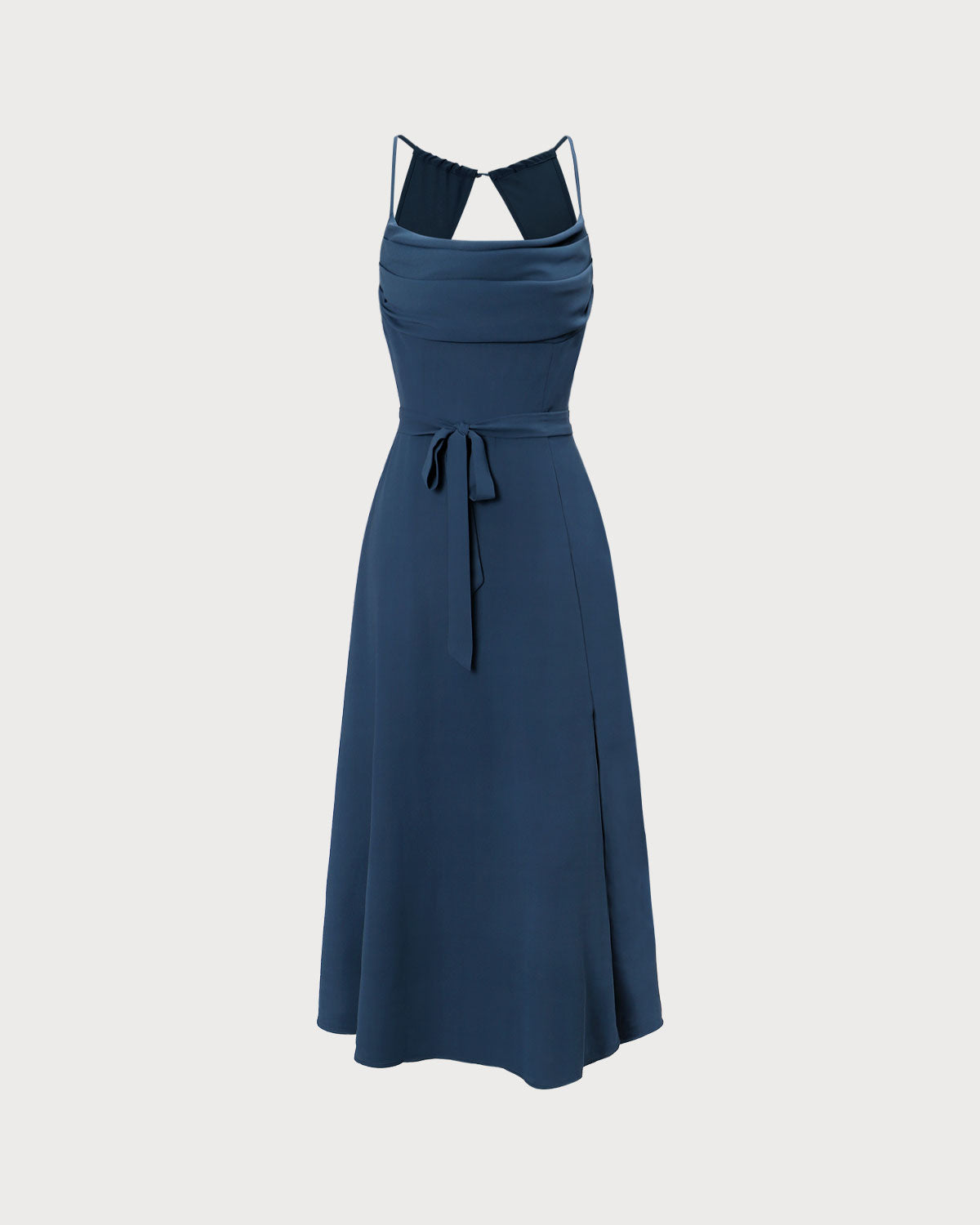 Elegant Navy Blue Cowl Neck Cutout Back Maxi Dress for Women - Perfect for Evening Parties, Weddings & Special Occasions
