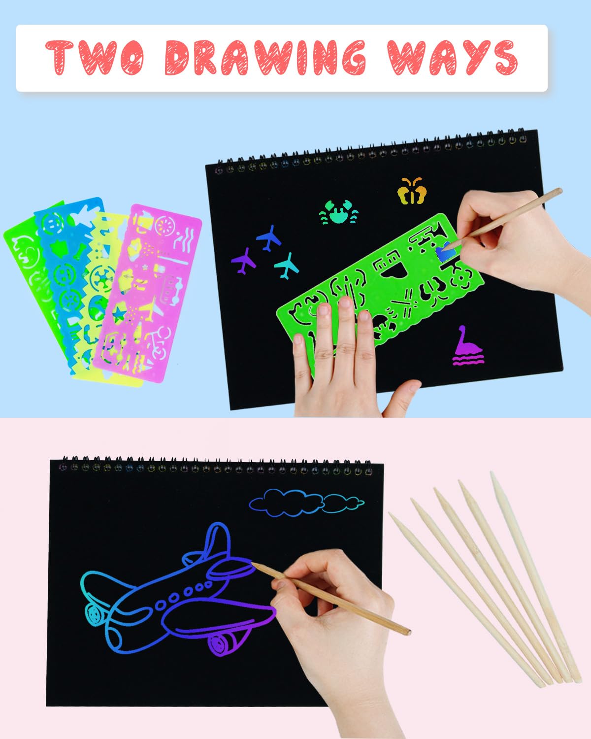 OSLINE Arts and Crafts Kit for Kids Ages 3-12 - Rainbow Scratch Paper Art Notebooks & Creative Art Supplies Set - Perfect Gift for Boys & Girls - Birthday, Easter, Party Favors for Ages 4-8 - Fun DIY Activity for Home, School & Holiday Celebrations