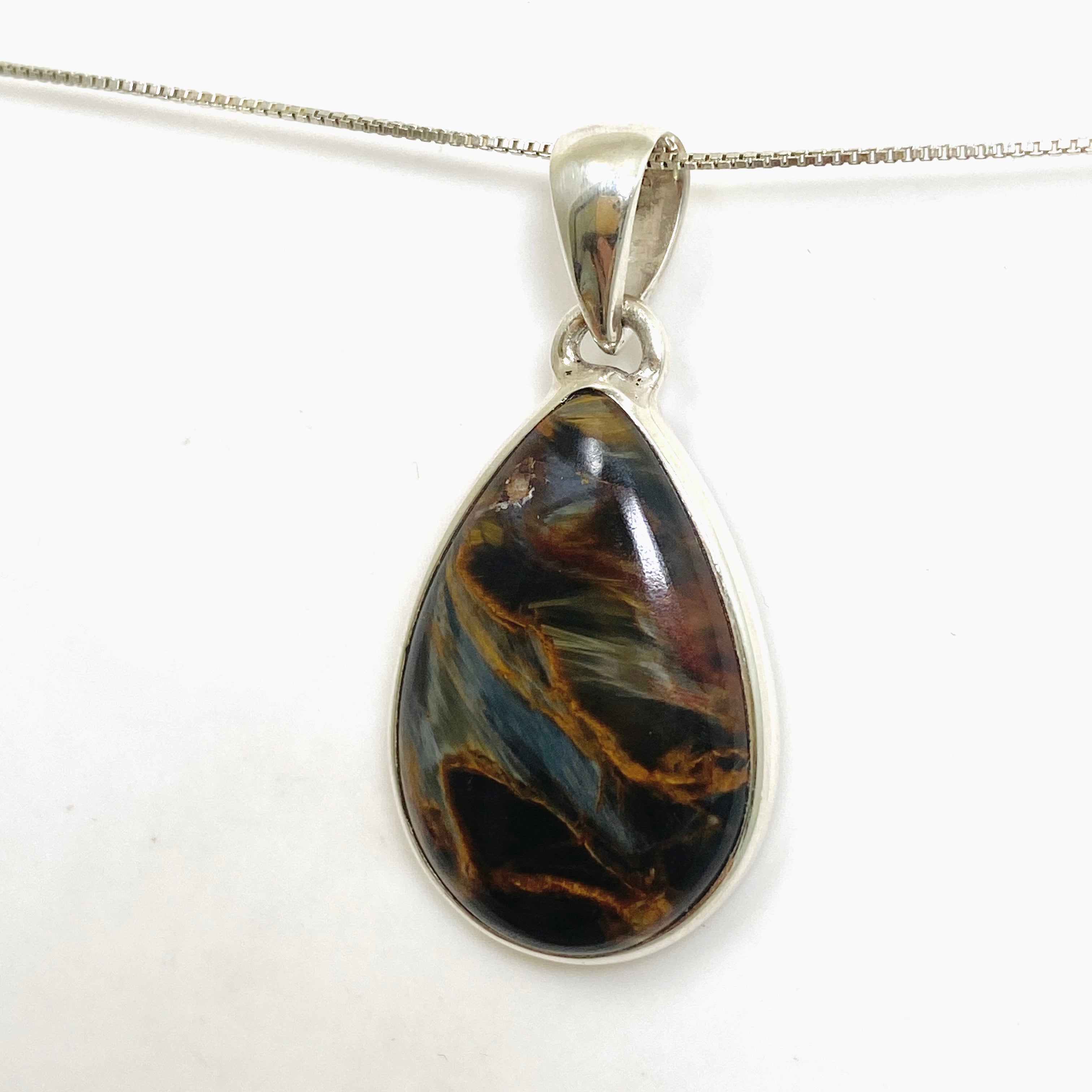 Natural Pietersite Teardrop Cabochon Pendant - Unique Gemstone Jewelry for Women | Handmade Silver Pendant Necklace | Perfect for Boho Fashion, Spiritual Healing & Gift Giving