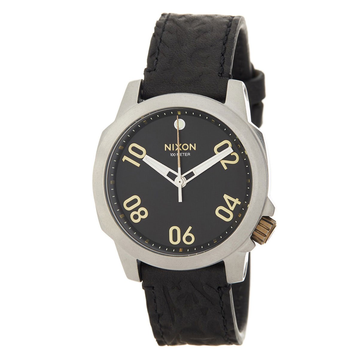 Nixon Men's Ranger 40 Leather Black/Brass Watch - Stylish Analog Wristwatch for Men, Water Resistant, Durable Leather Strap - Perfect for Casual Wear, Outdoor Adventures & Everyday Use