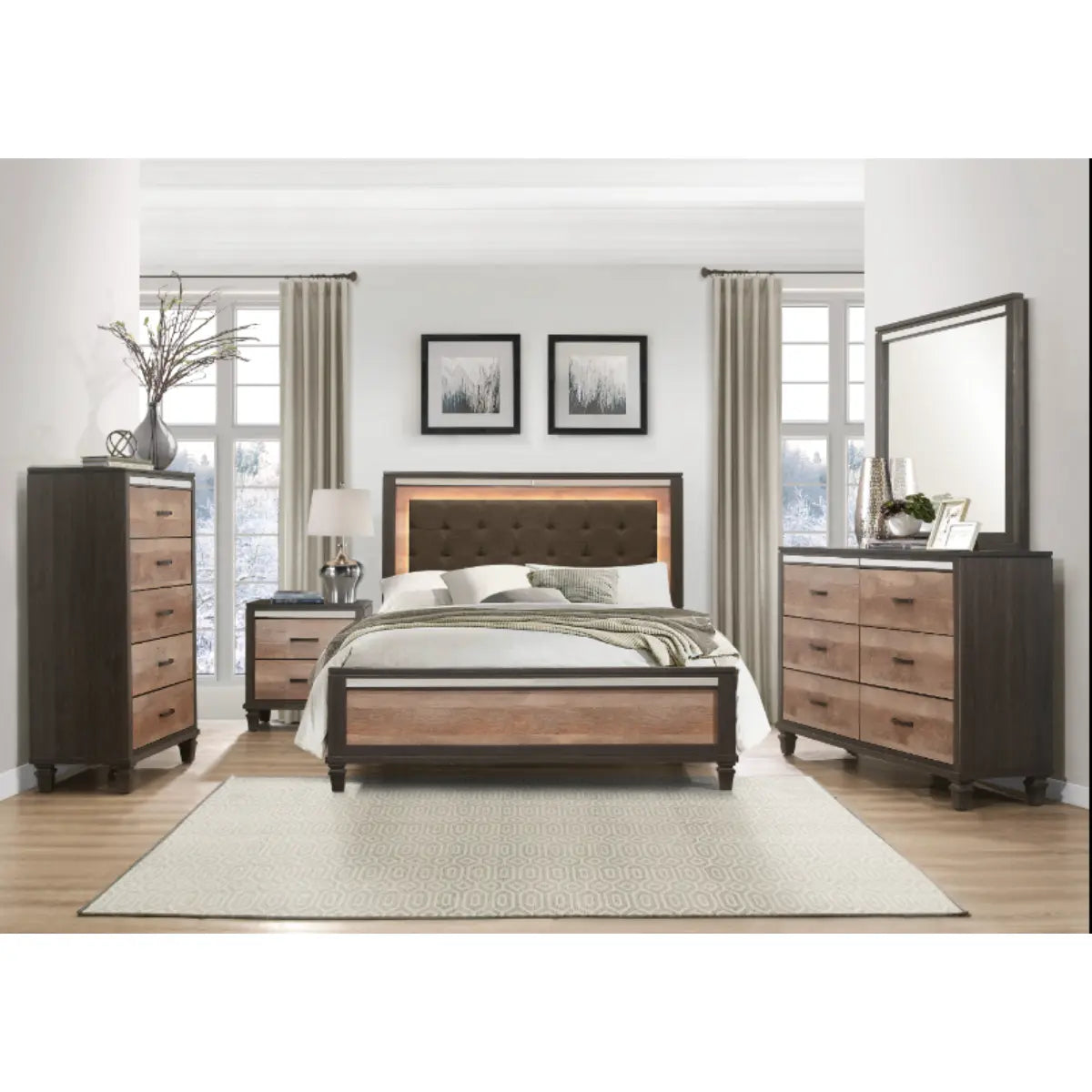 Danridge 1518 King Size Bedroom Set - Modern Bed Frame, Nightstands & Dresser - Perfect for Master Bedroom & Guest Room Decor