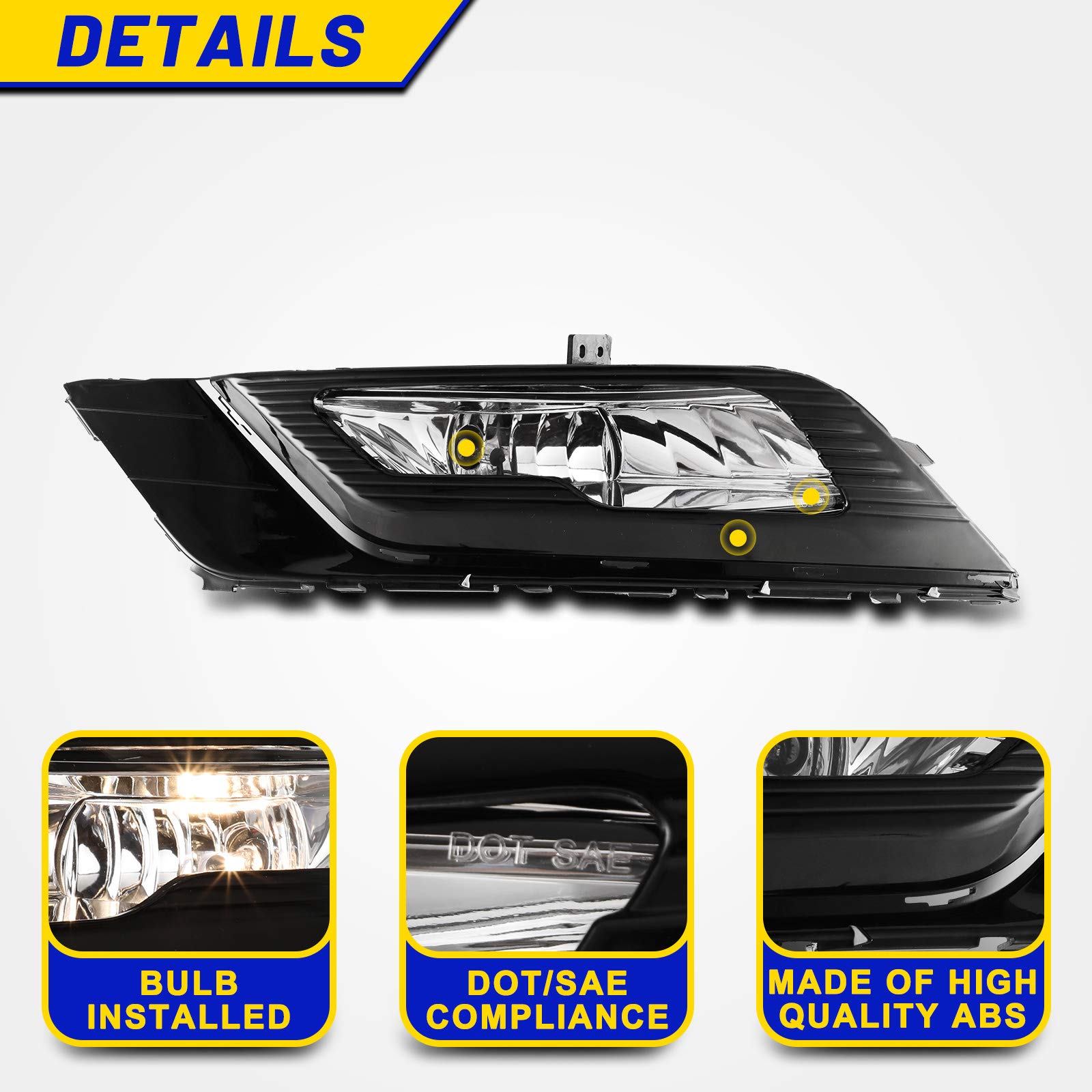 2017-2018 Ford Fusion Fog Lights Kit - H8 12V 35W LED Fog Lamps with Clear Lens, Wiring Harness & Switch Included (1 Pair) - Perfect for Night Driving & Bad Weather Visibility