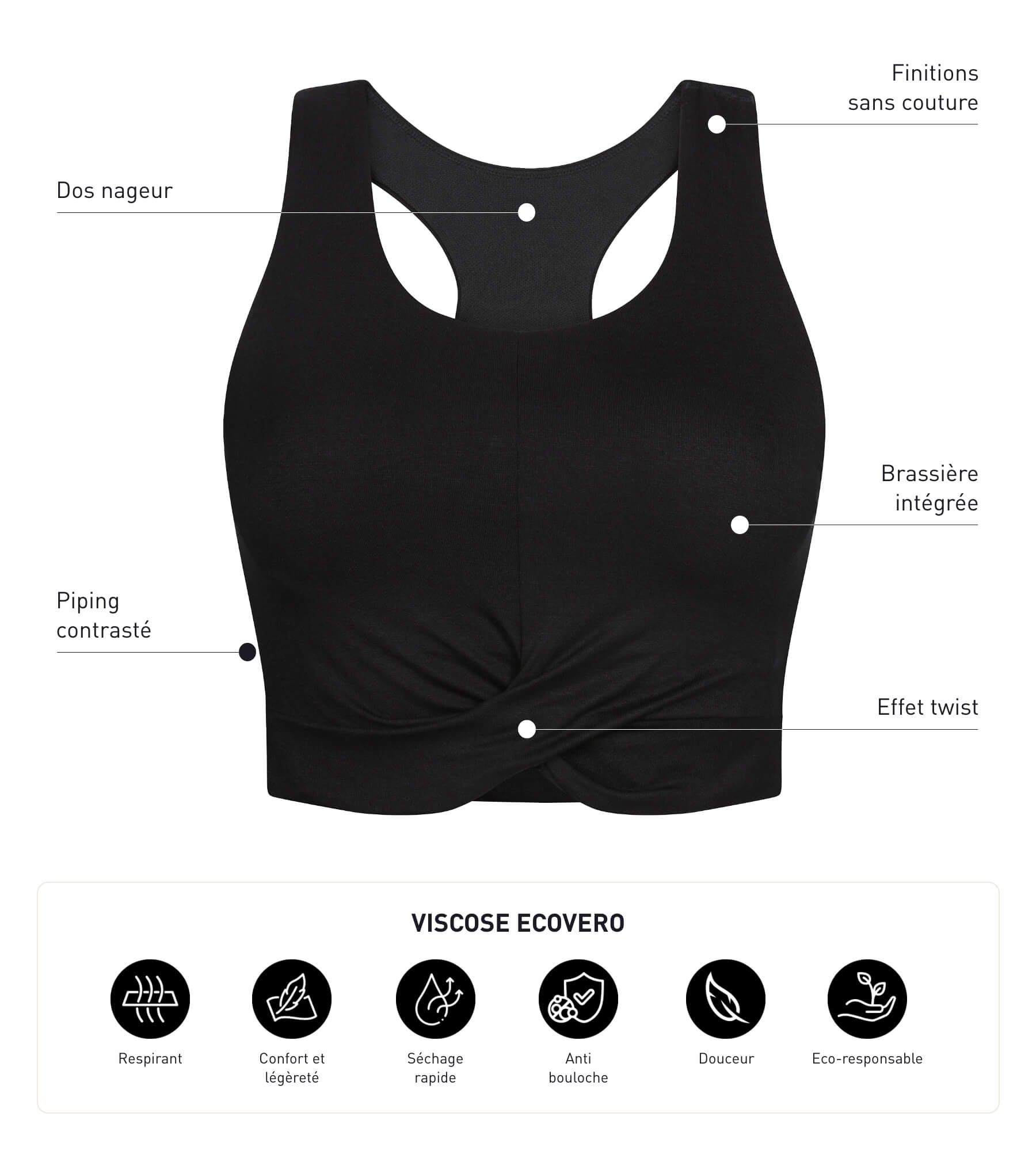 Black Viscose Sports Tank Top for Women with Built-in Bra - Perfect for Yoga, Running & Gym Workouts